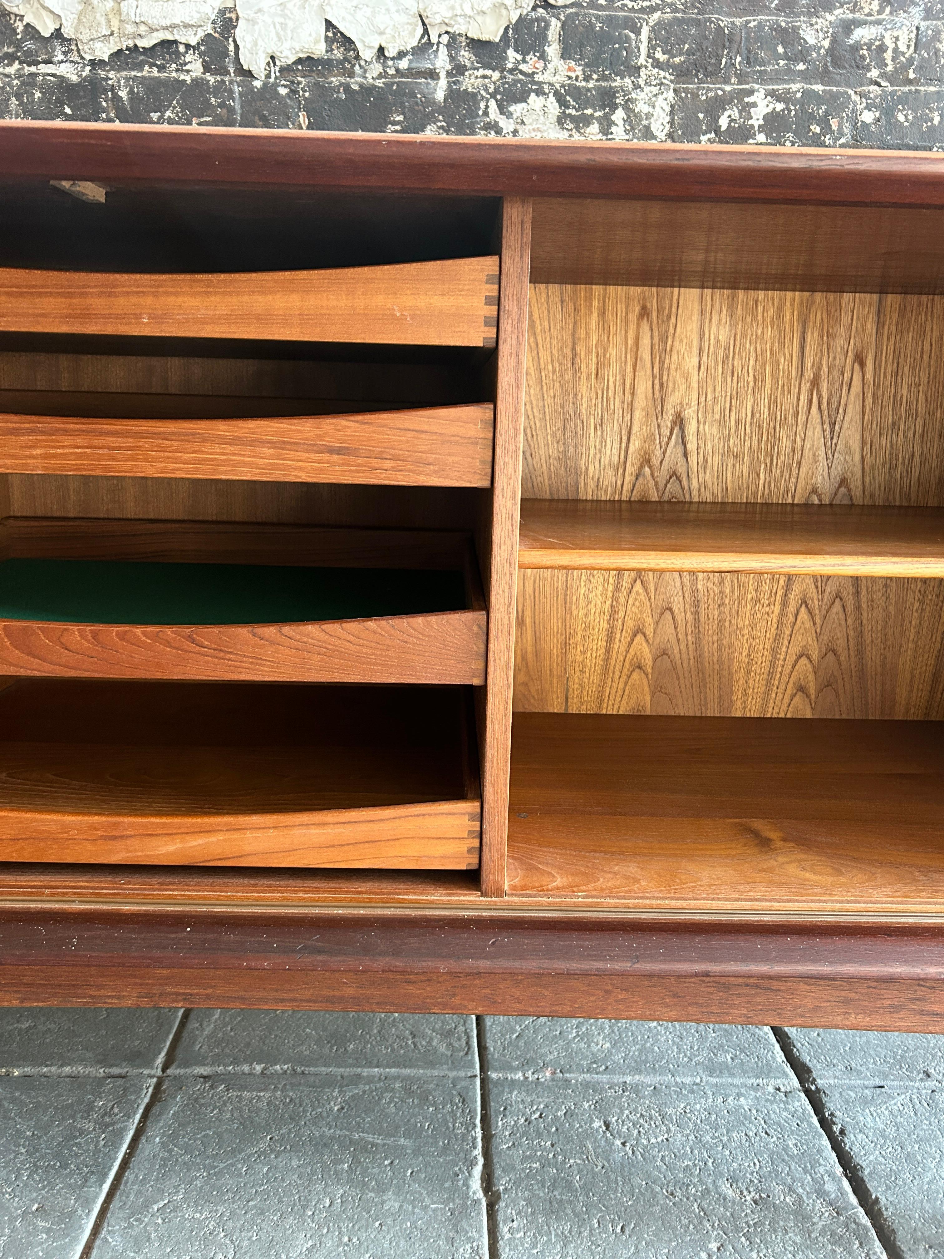 Bernhard Pedersen & Son Mid century Long Danish Teak Credenza Tambour doors 6