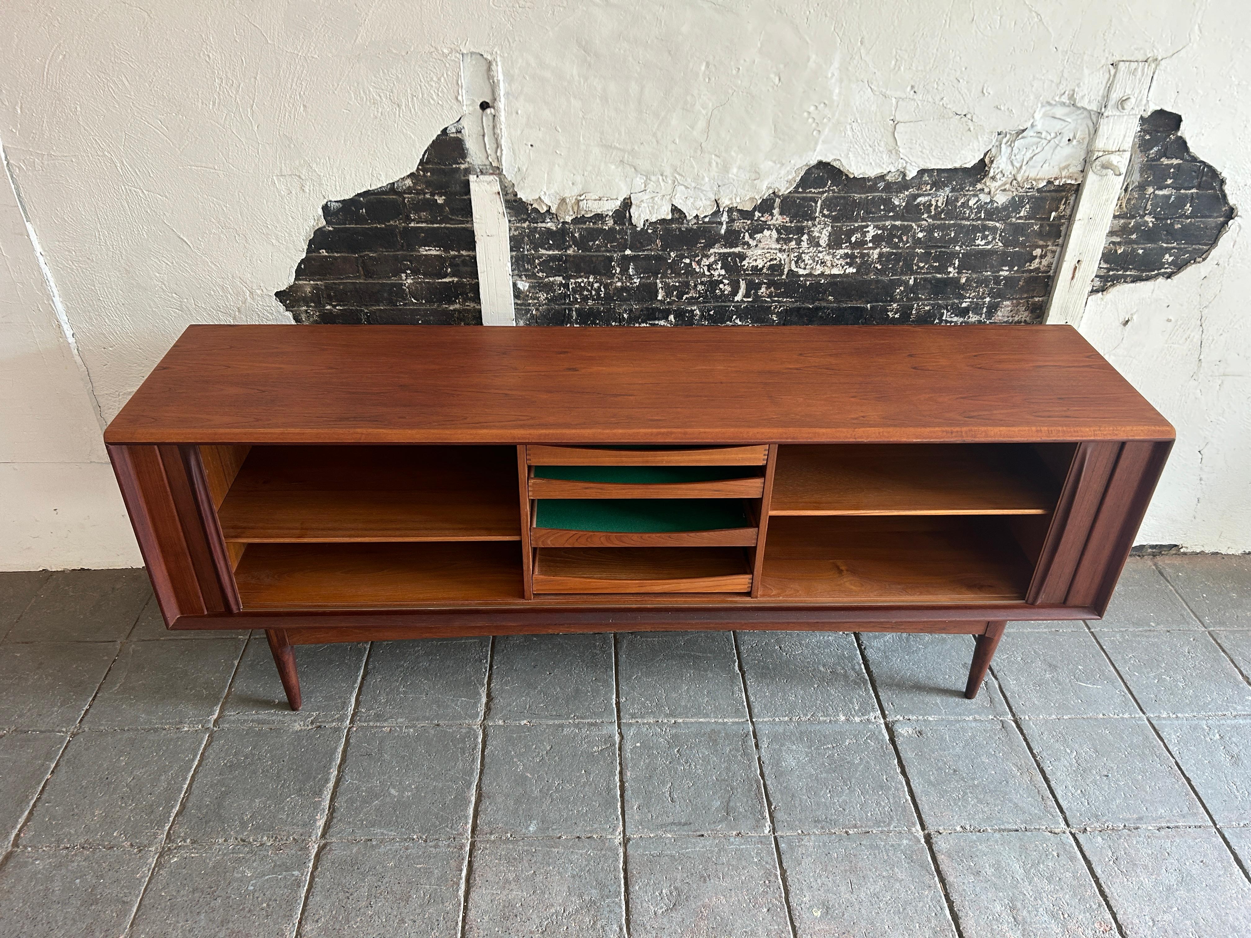 Mid-Century Modern Bernhard Pedersen & Son Mid century Long Danish Teak Credenza Tambour doors