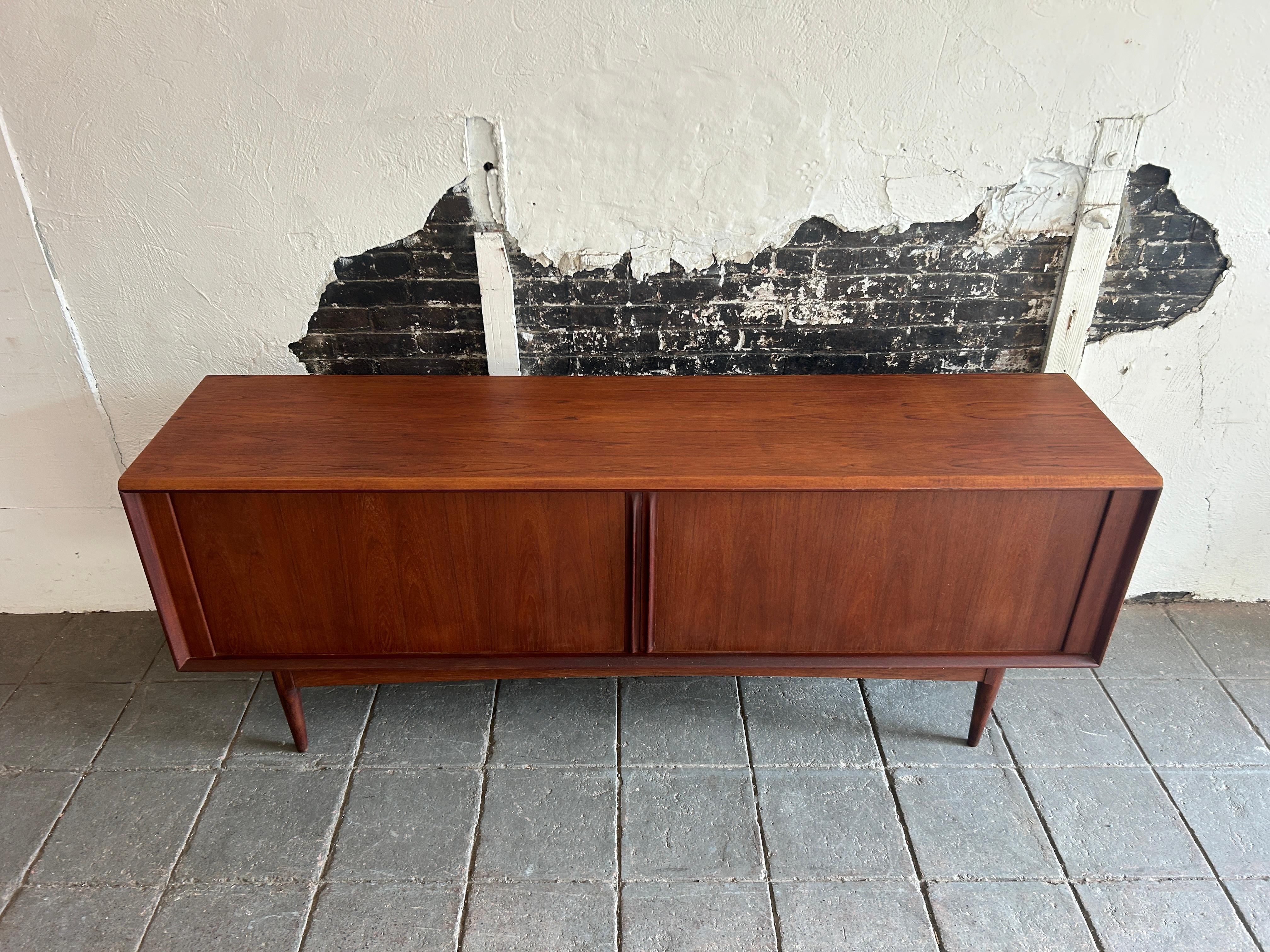 Woodwork Bernhard Pedersen & Son Mid century Long Danish Teak Credenza Tambour doors