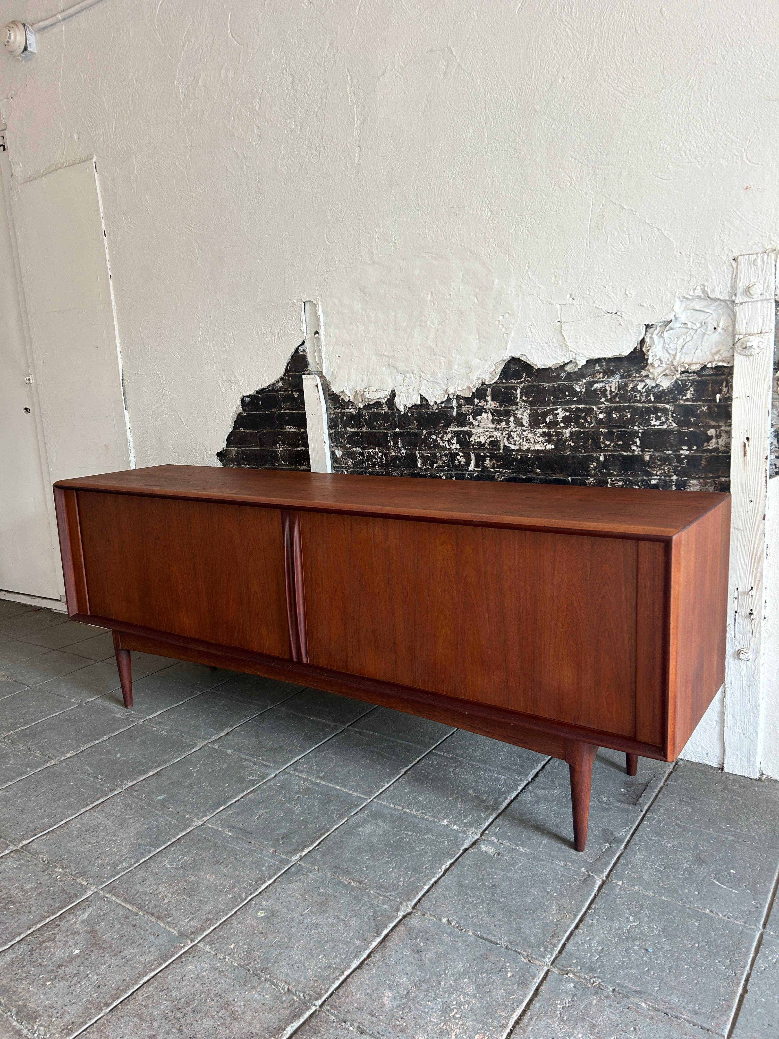 Mid-20th Century Bernhard Pedersen & Son Mid century Long Danish Teak Credenza Tambour doors