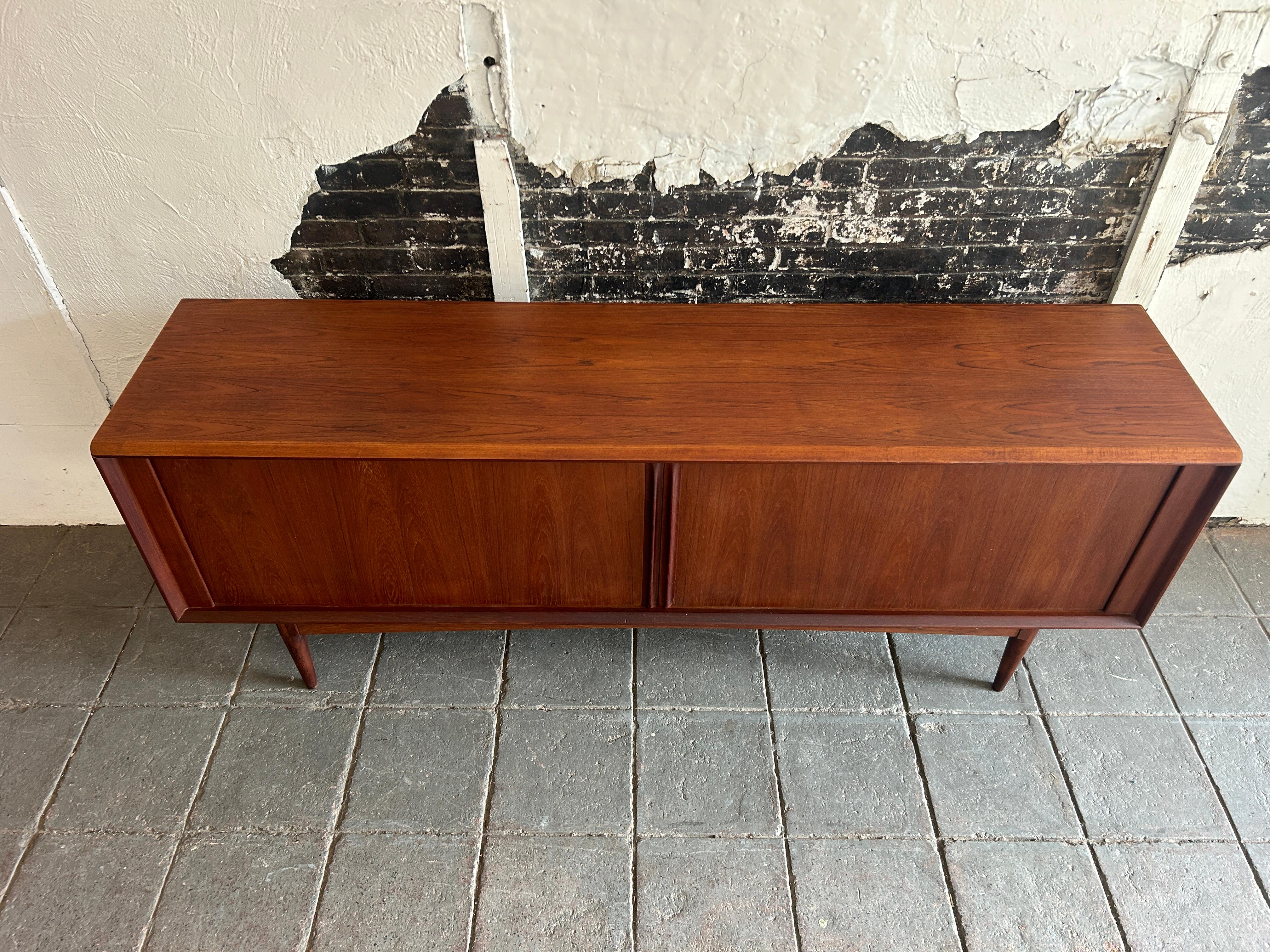 Bernhard Pedersen & Son Mid century Long Danish Teak Credenza Tambour doors 1