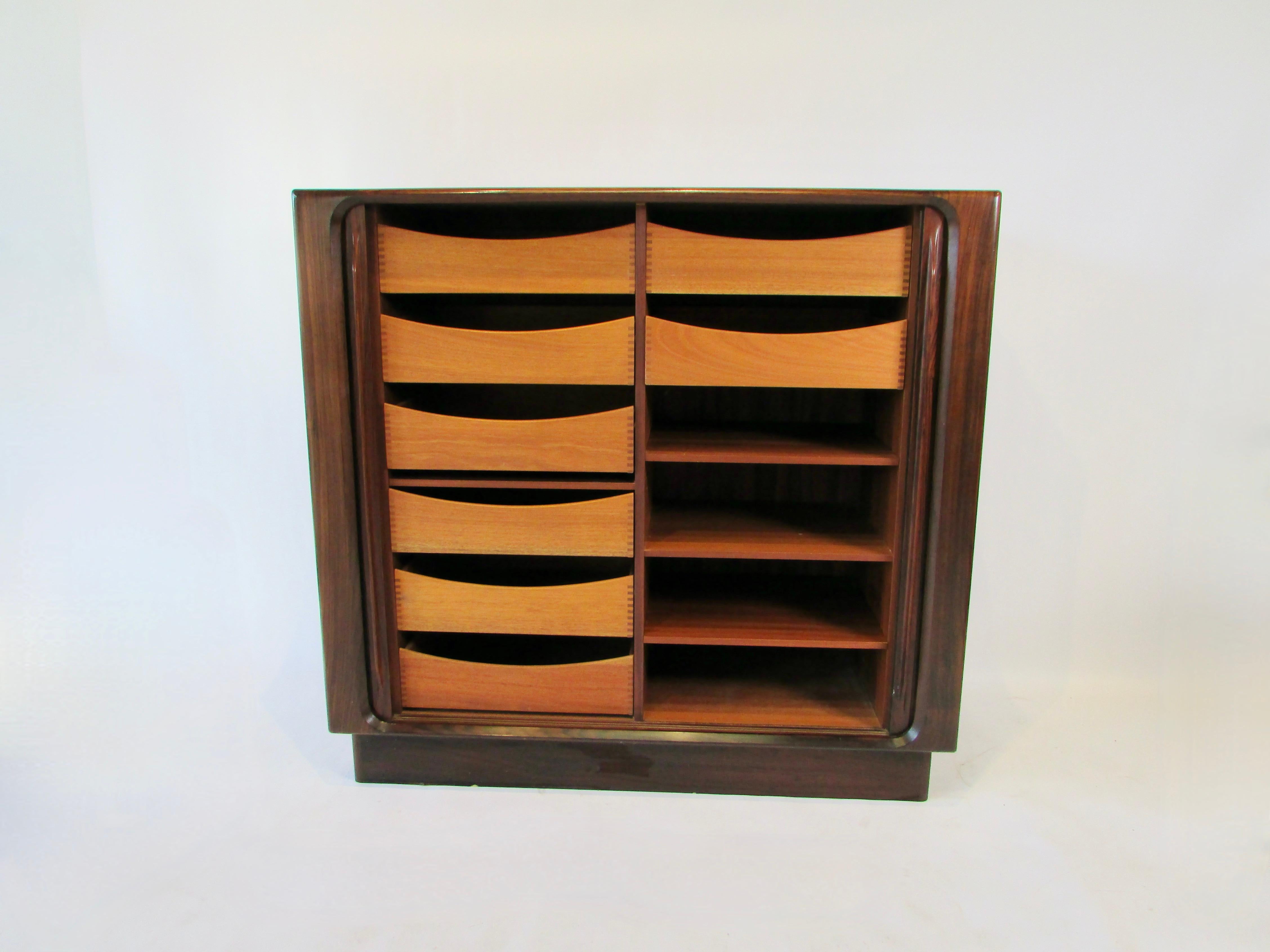 Bernhard Pederson and Son Tambour Front Rosewood Gentlemans Chest In Good Condition For Sale In Ferndale, MI
