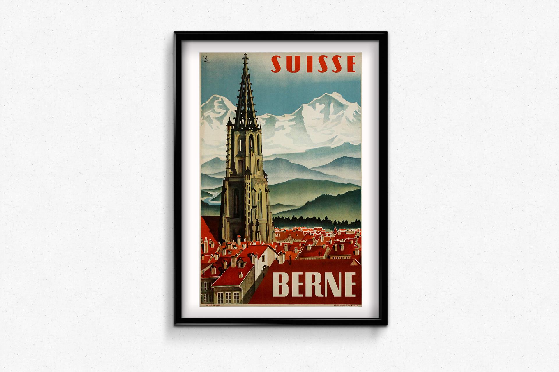 Originales Original-Reiseplakat des Schweizer Künstlers Bernhard Reber aus dem Jahr 1934 – Berne Suisse im Angebot 1