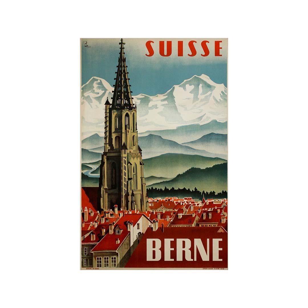 Originales Original-Reiseplakat des Schweizer Künstlers Bernhard Reber aus dem Jahr 1934 – Berne Suisse im Angebot 3