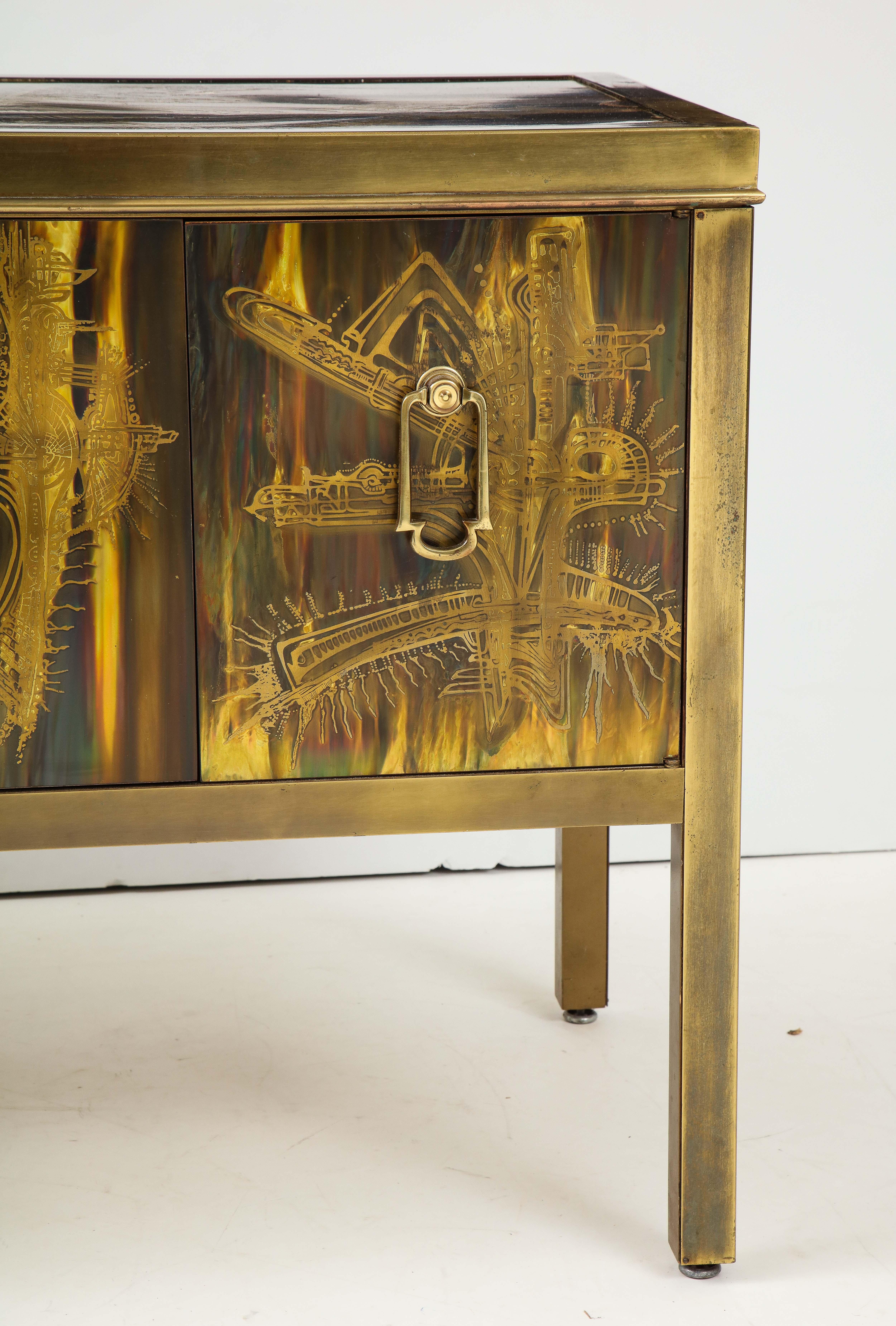 Bernhard Rhone Acid Etched Aged Brass Credenza 2