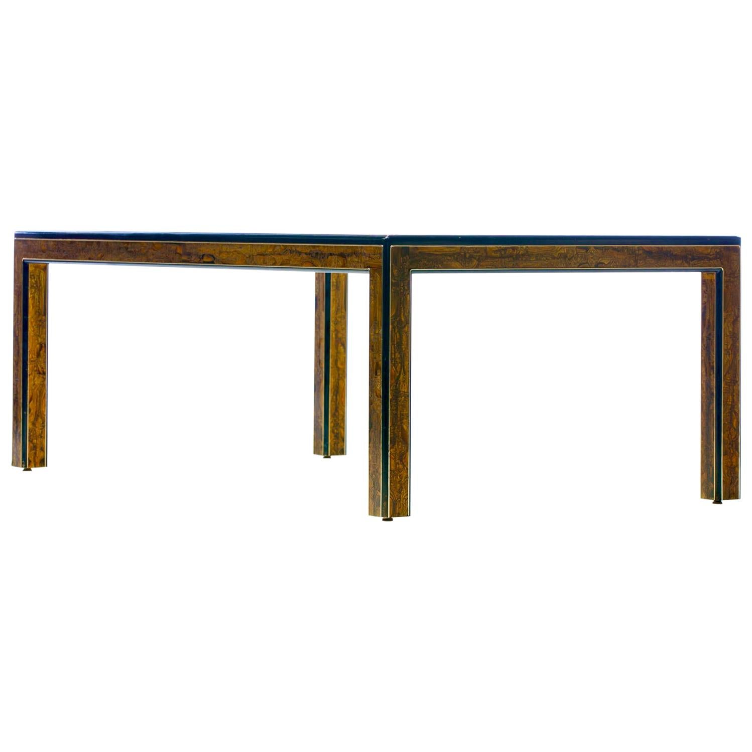 Bernhard Rohne Acid Etched Brass and Glass Dining Table for Mastercraft