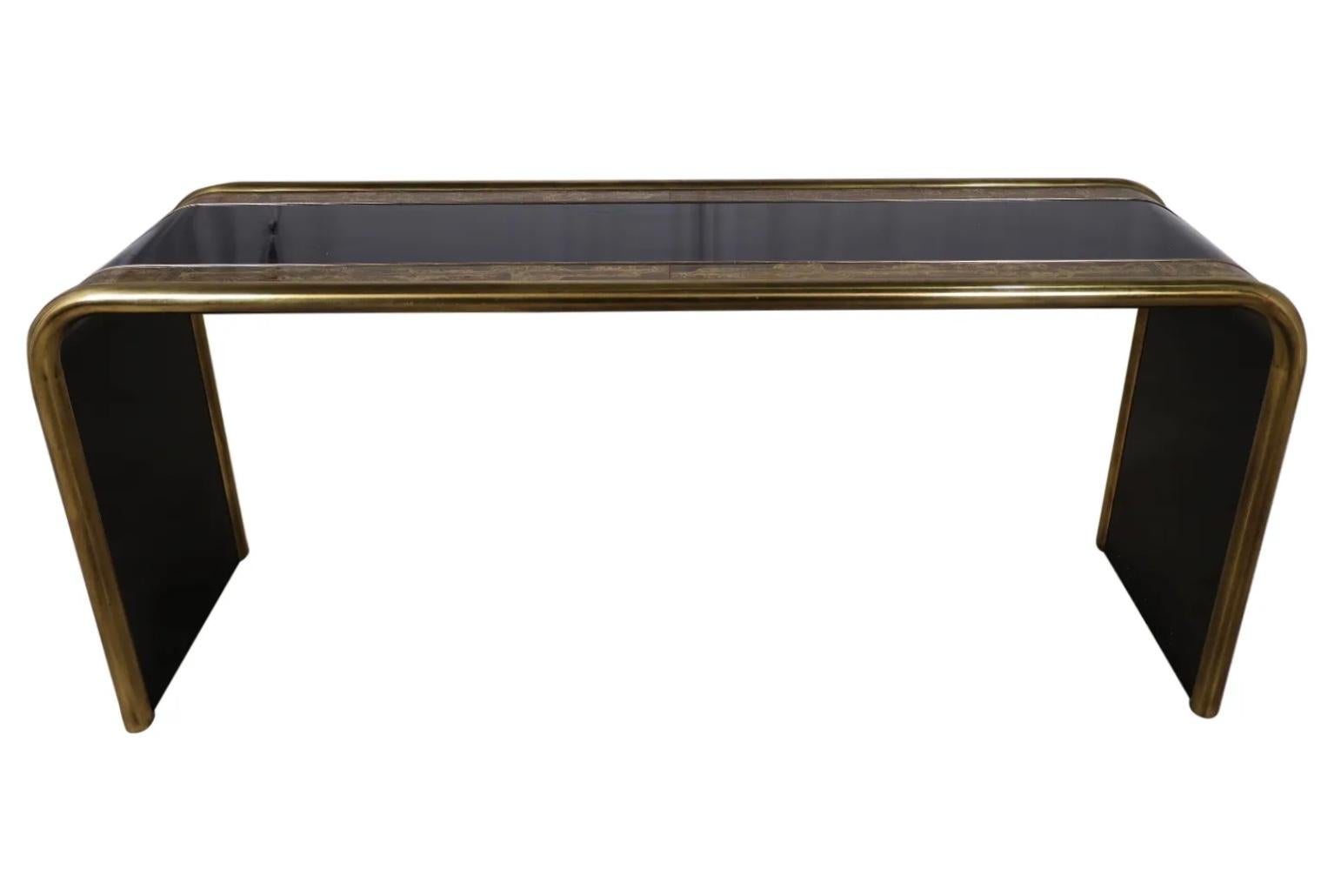 Bernhard Rohne Acid Etched Brass Console Table for Mastercraft 5