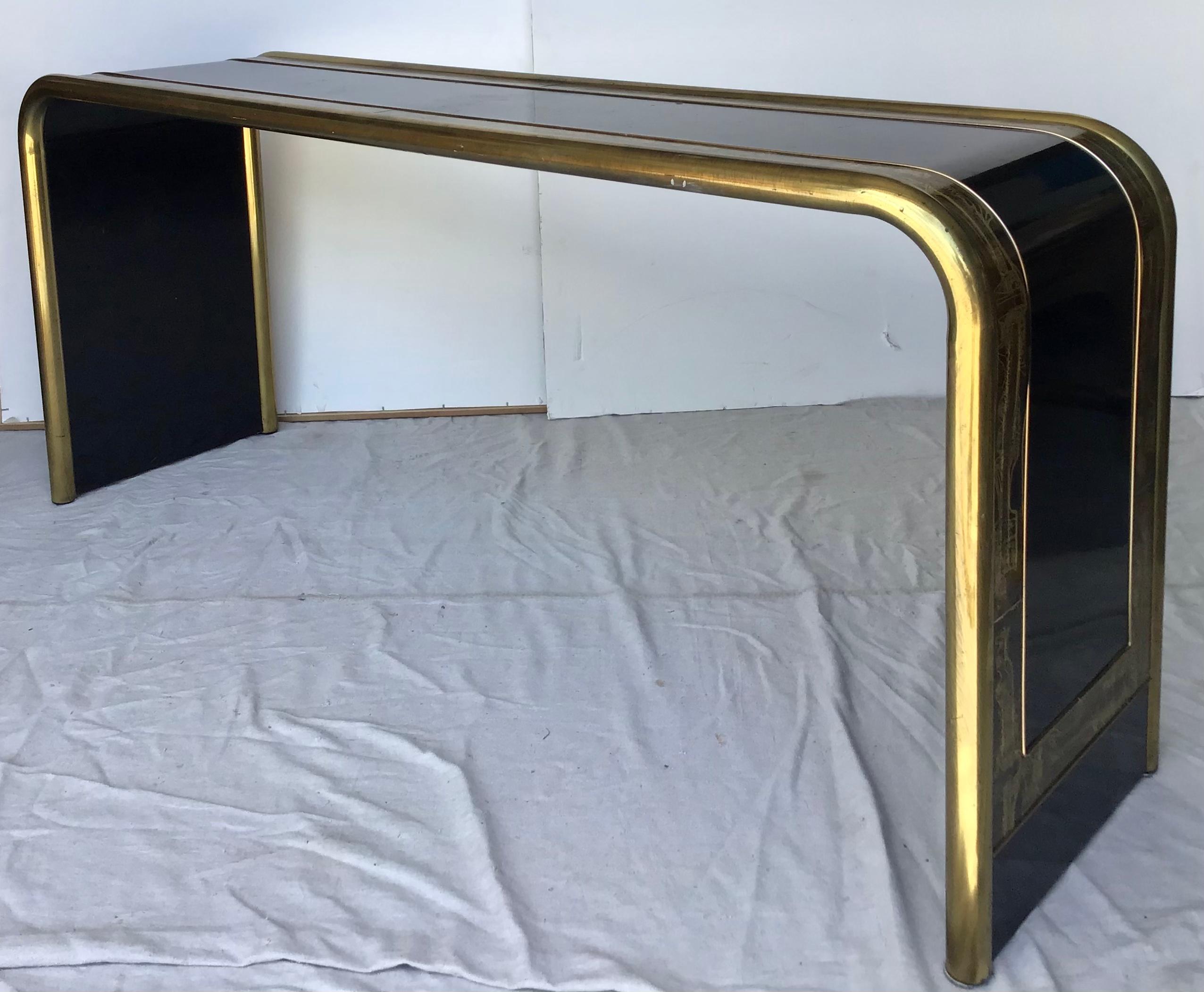 Bernhard Rohne Acid Etched Brass Console Table for Mastercraft 2
