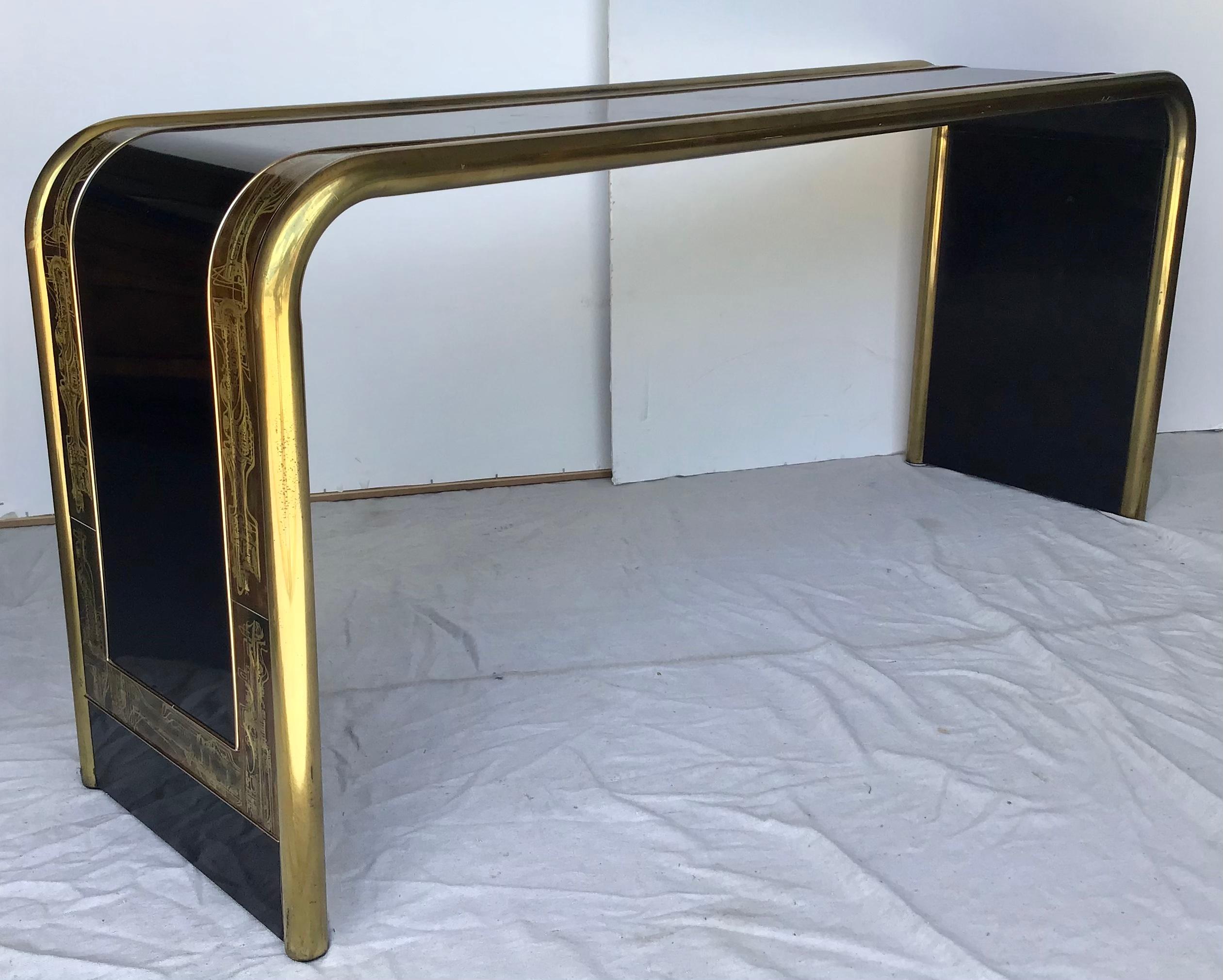 Bernhard Rohne Acid Etched Brass Console Table for Mastercraft 3