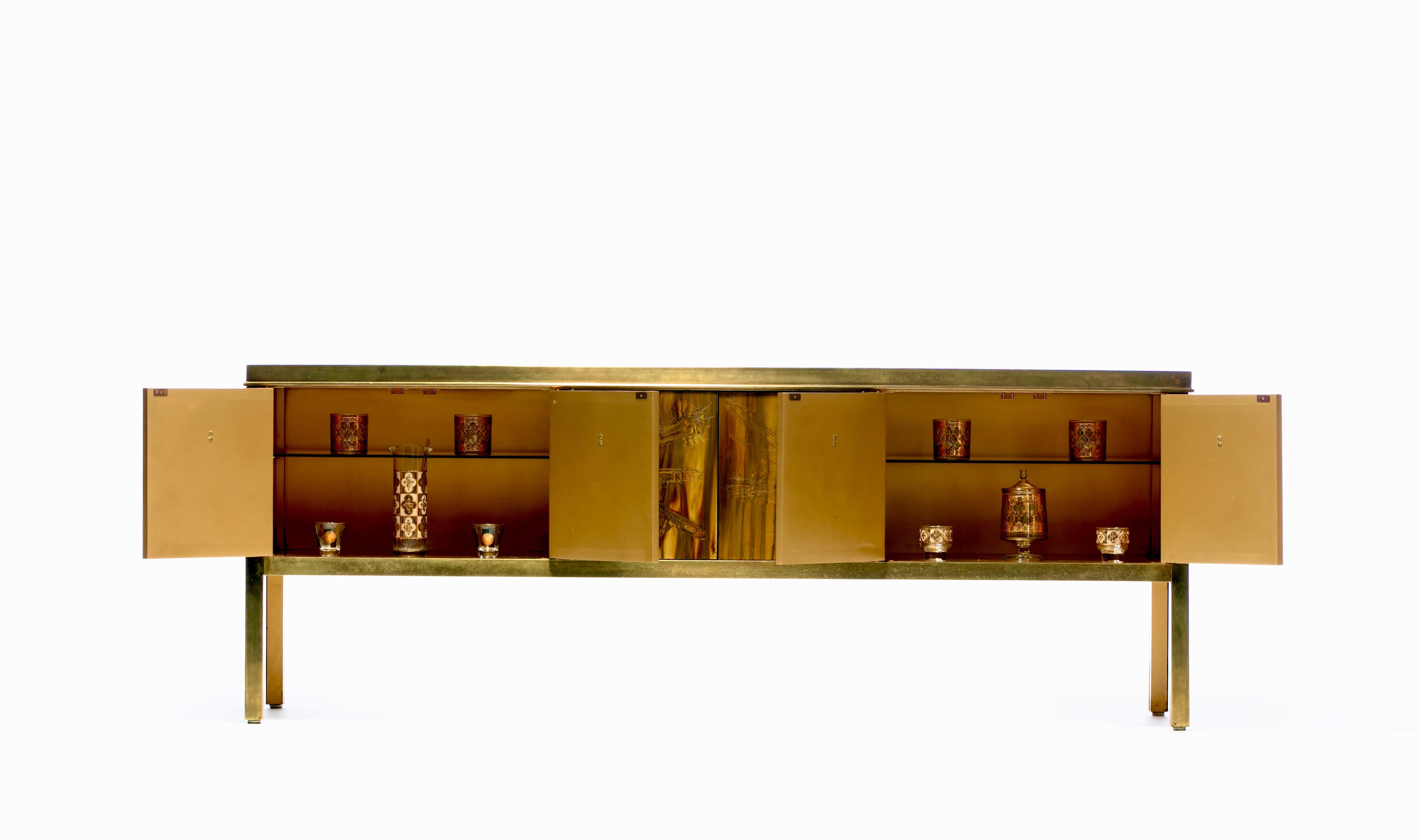 Bernhard Rohne Acid Etched Brass Credenza or Console for Mastercraft, c. 1970s 6