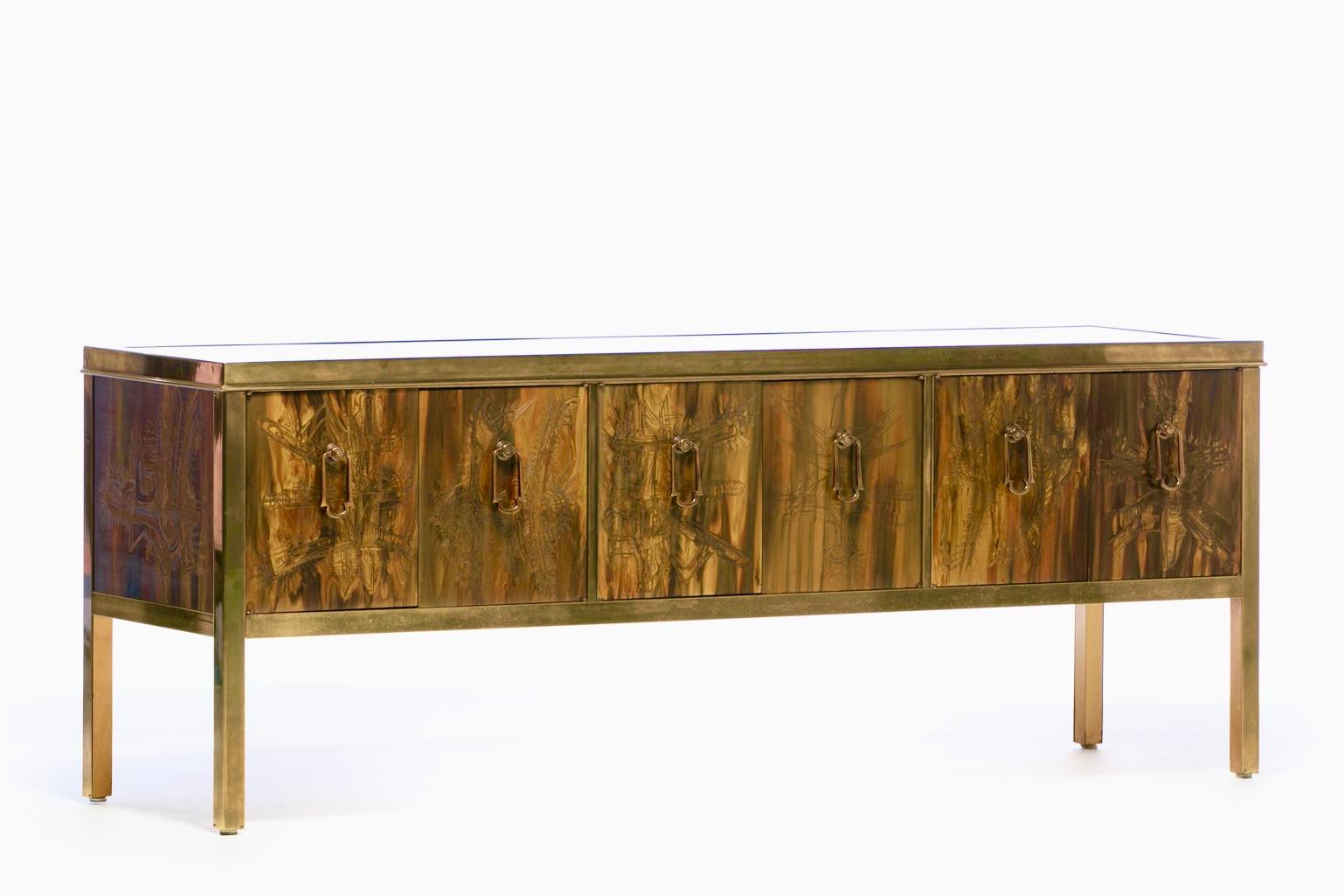 Late 20th Century Bernhard Rohne Acid Etched Brass Credenza or Console for Mastercraft, c. 1970s