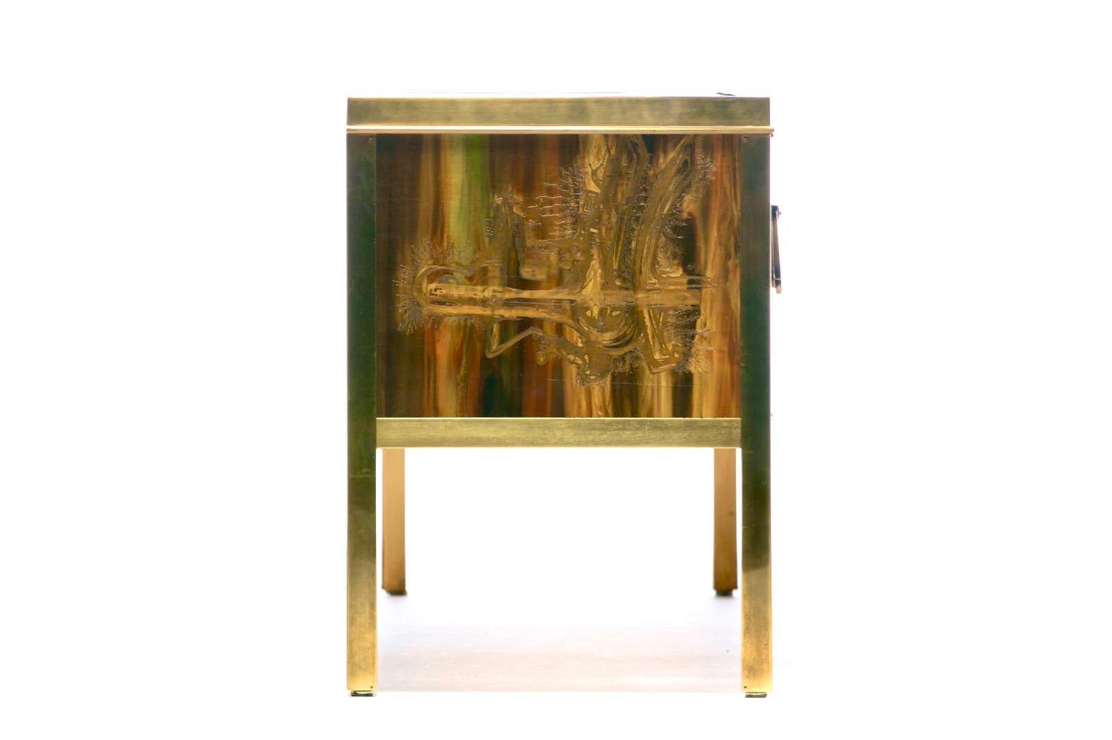 Bernhard Rohne Acid Etched Brass Credenza or Console for Mastercraft, c. 1970s 2