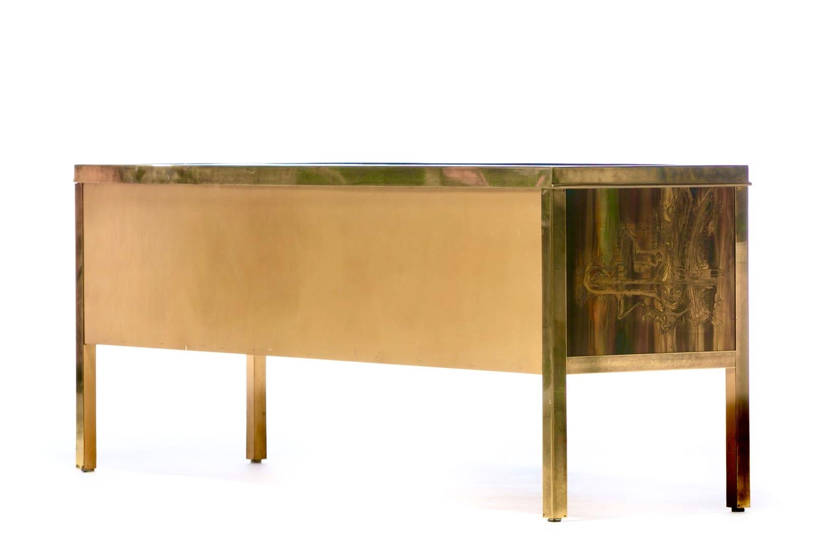 Bernhard Rohne Acid Etched Brass Credenza or Console for Mastercraft, c. 1970s 3