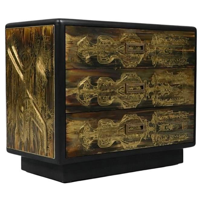 Bernhard Rohne Acid Etched Brass Dresser for Mastercraft