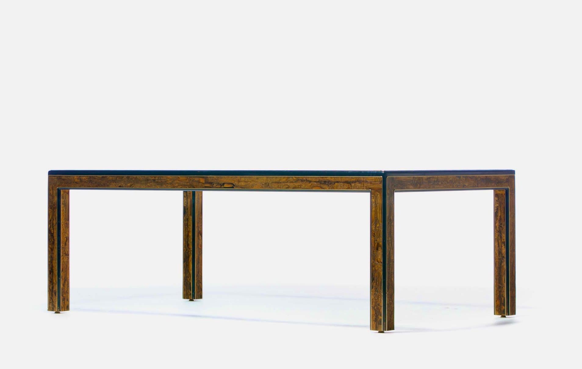 Bernhard Rohne Acid Etched Brass and Glass Dining Table for Mastercraft 6