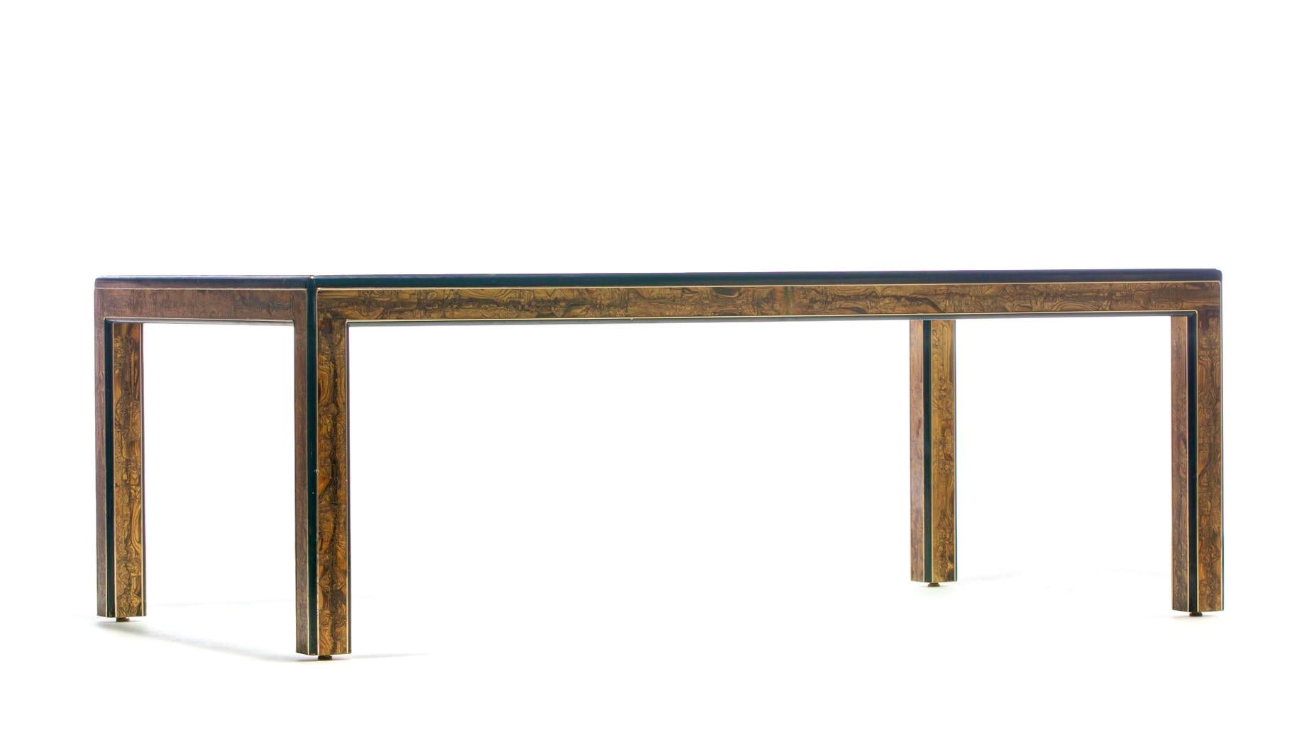 Bernhard Rohne Acid Etched Brass and Glass Dining Table for Mastercraft 8