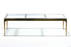 Bernhard Rohne Acid Etched Expandable Dining Table with Cabriolet Brass Legs