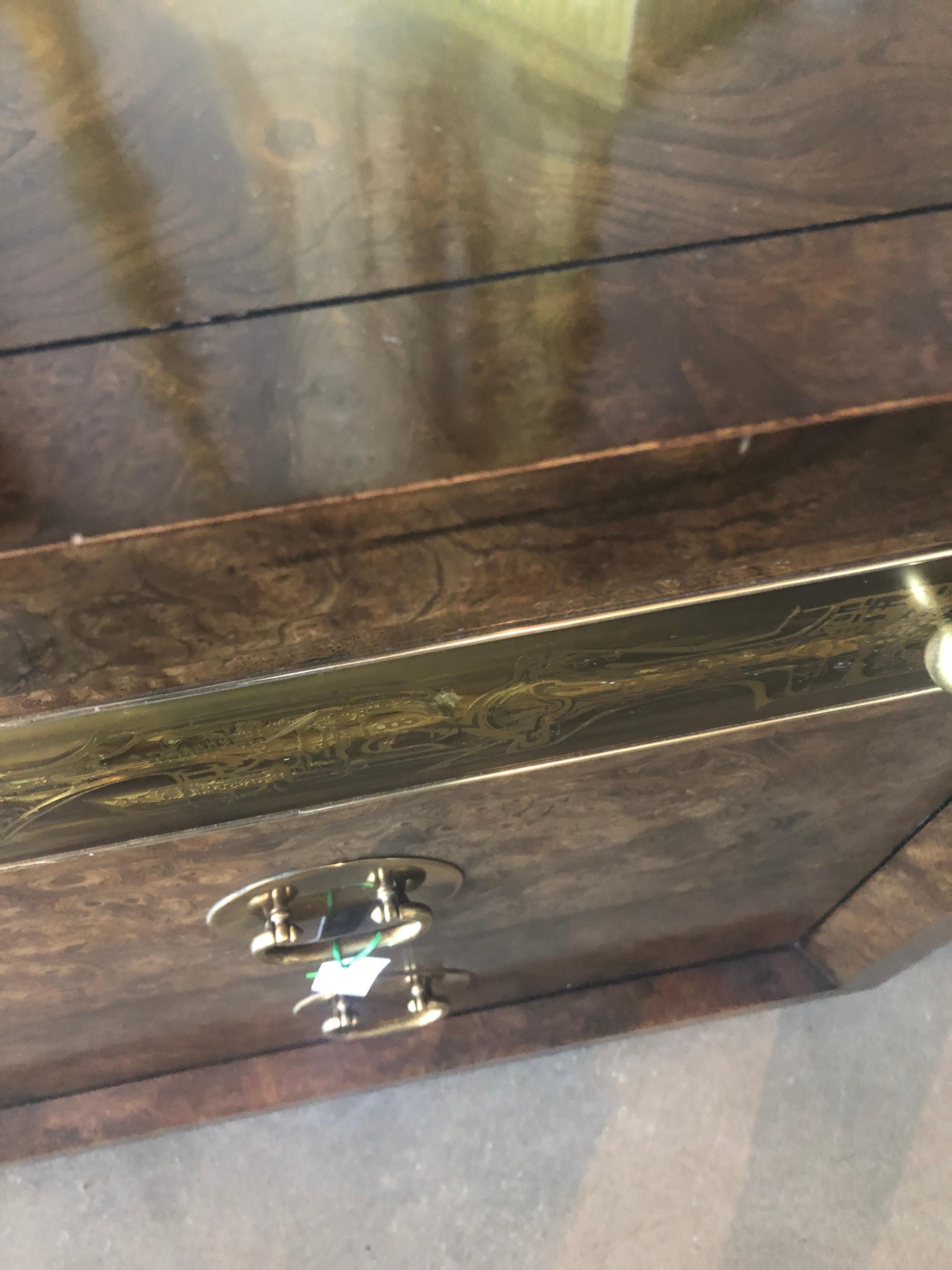Bernhard Rohne Burl Wood, Brass Hardware with Etched Brass Dresser / Sideboard For Sale 8