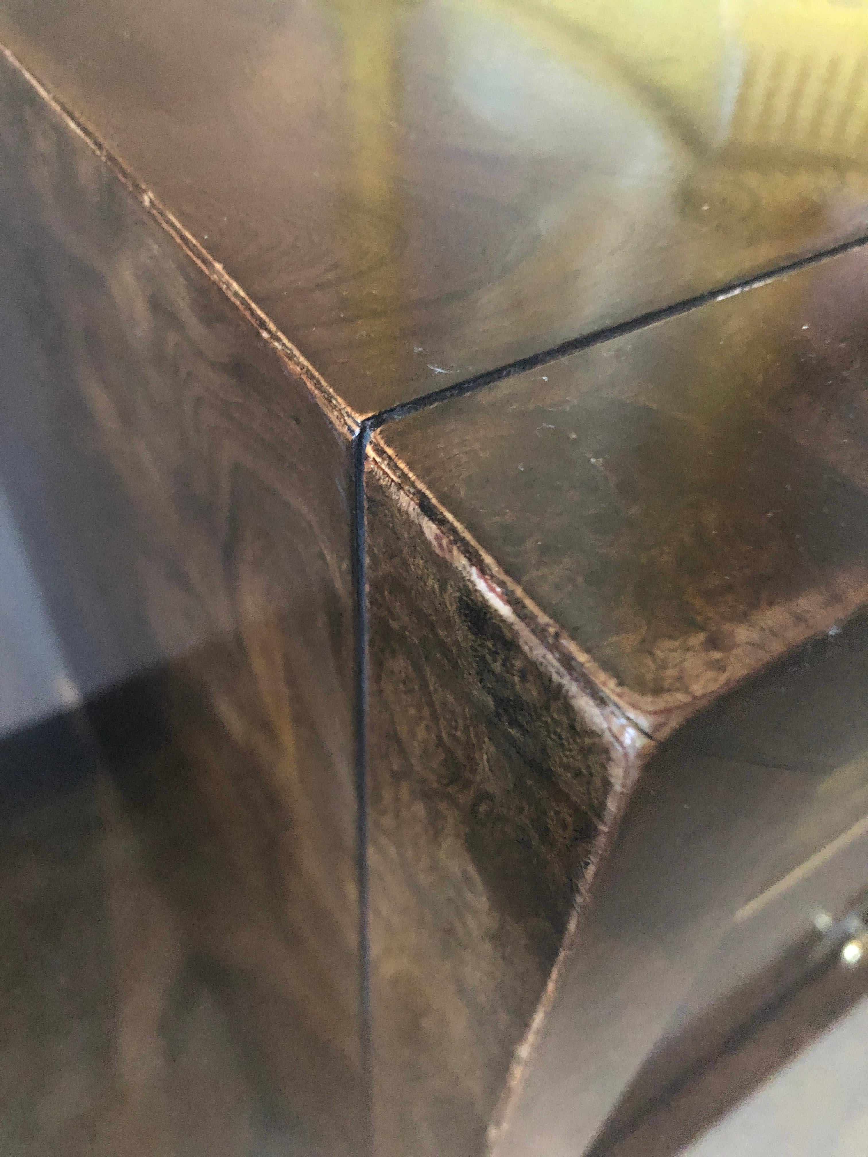 Bernhard Rohne Burl Wood, Brass Hardware with Etched Brass Dresser / Sideboard For Sale 10