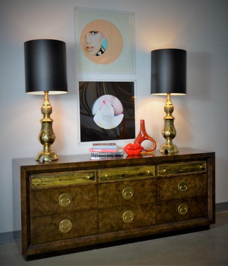 Bernhard Rohne Burl Wood, Brass Hardware with Etched Brass Dresser / Sideboard For Sale 14