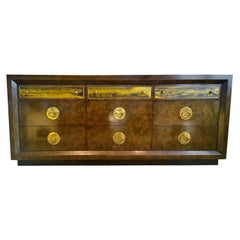 Bernhard Rohne Burl Wood, Brass Hardware with Etched Brass Dresser / Sideboard