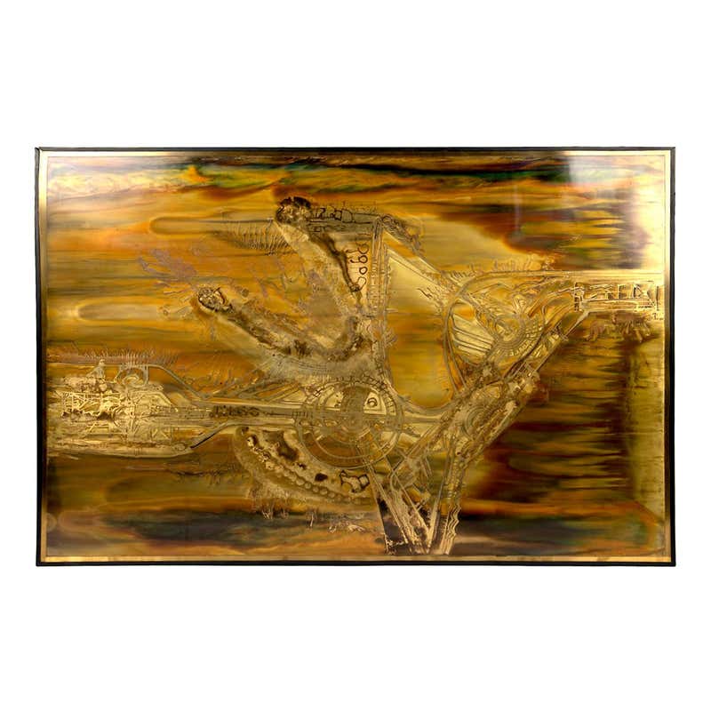 Bernhard Rohne Etched Brass Abstract, Circa 1973 at 1stDibs