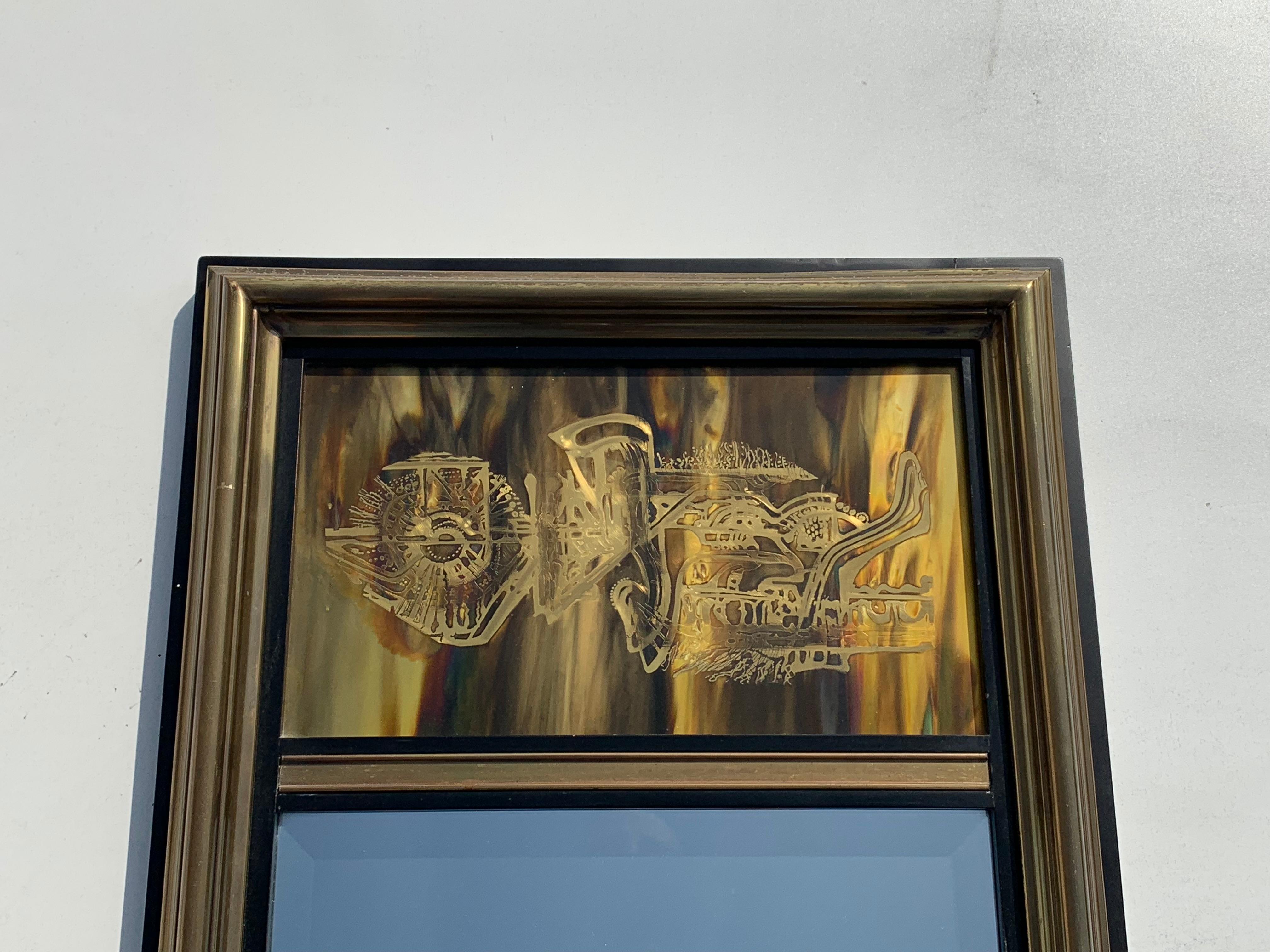 Bernhard Rohne etched brass mirror for Mastercraft.