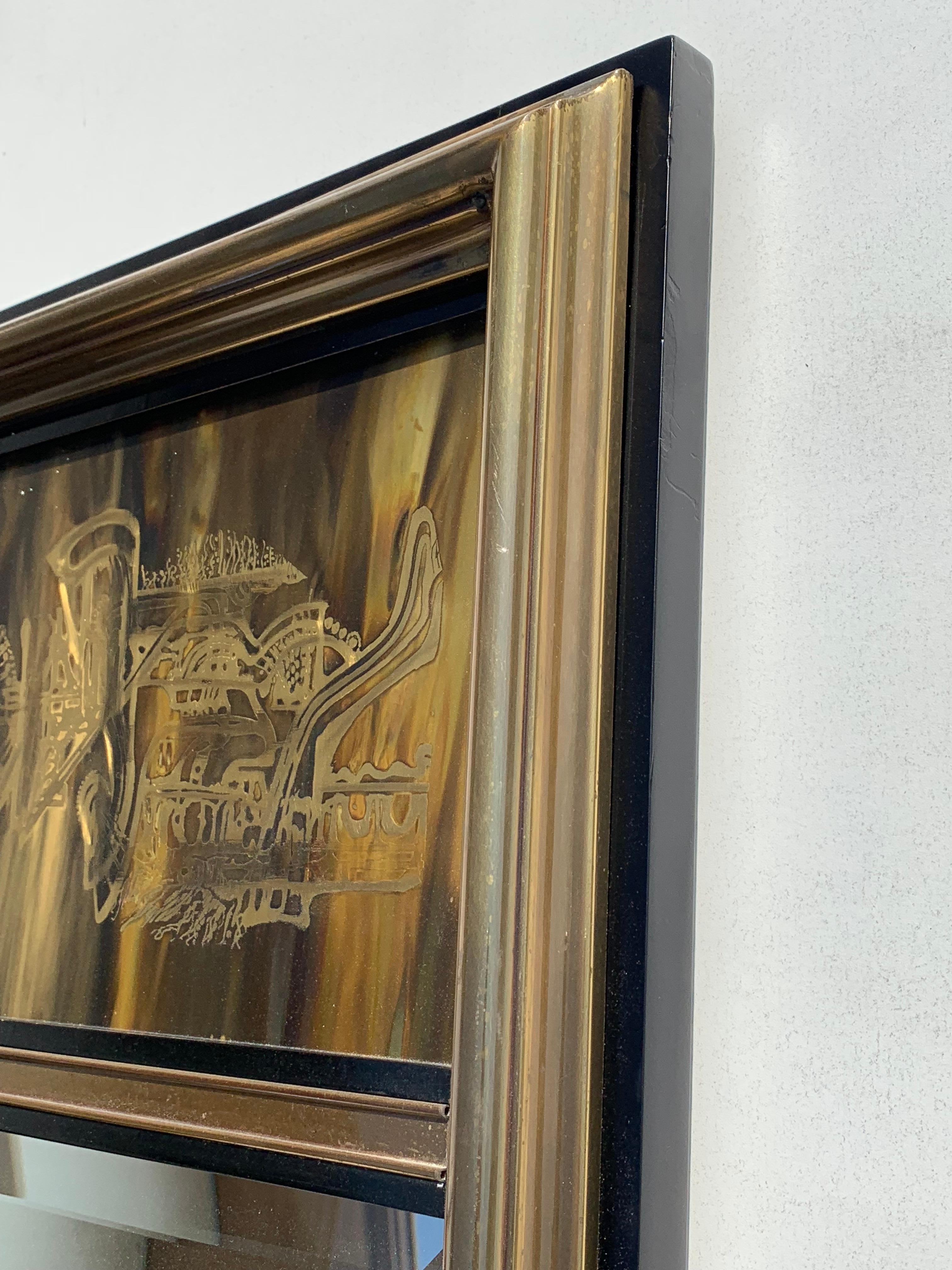 Hollywood Regency Bernhard Rohne Etched Brass Mirror for Mastercraft