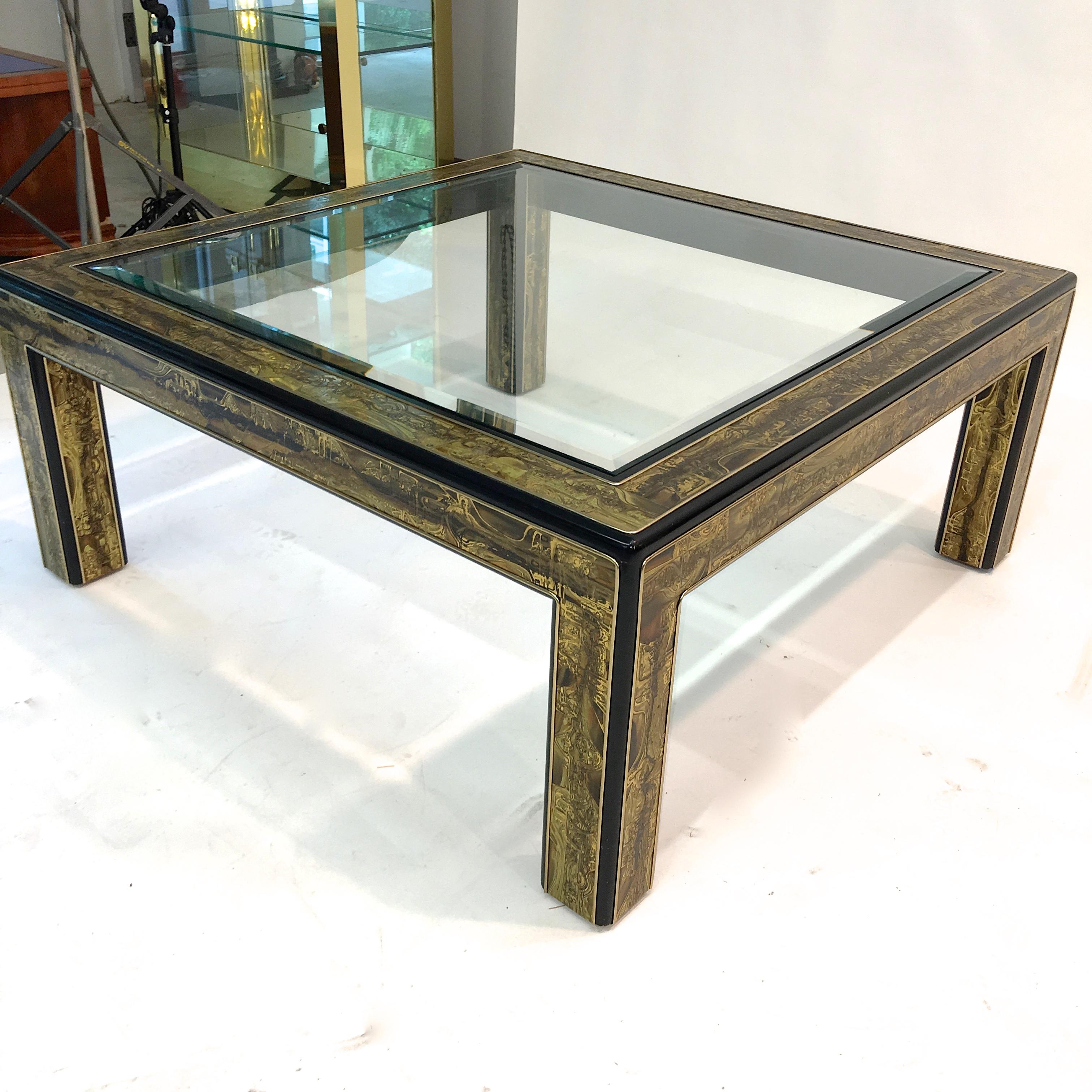 Bernhard Rohne for Mastercraft Acid Etched Brass and Ebonized Cocktail Table 4