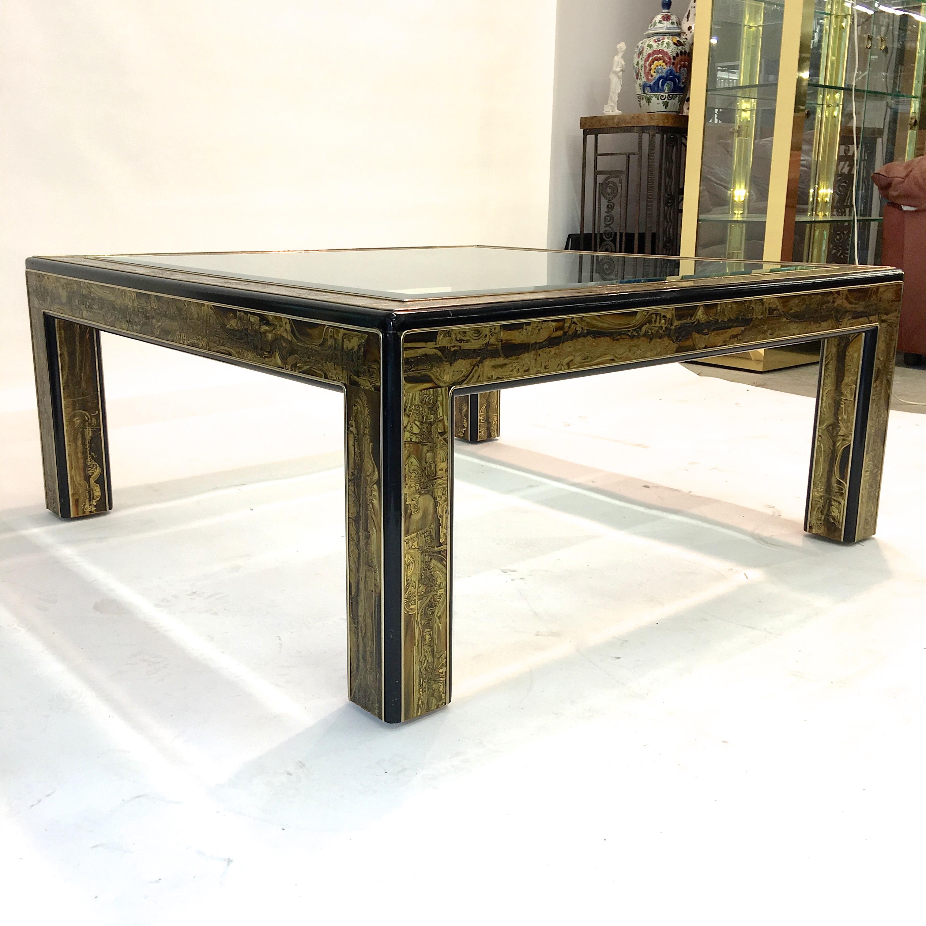 Bernhard Rohne for Mastercraft Acid Etched Brass and Ebonized Cocktail Table 6