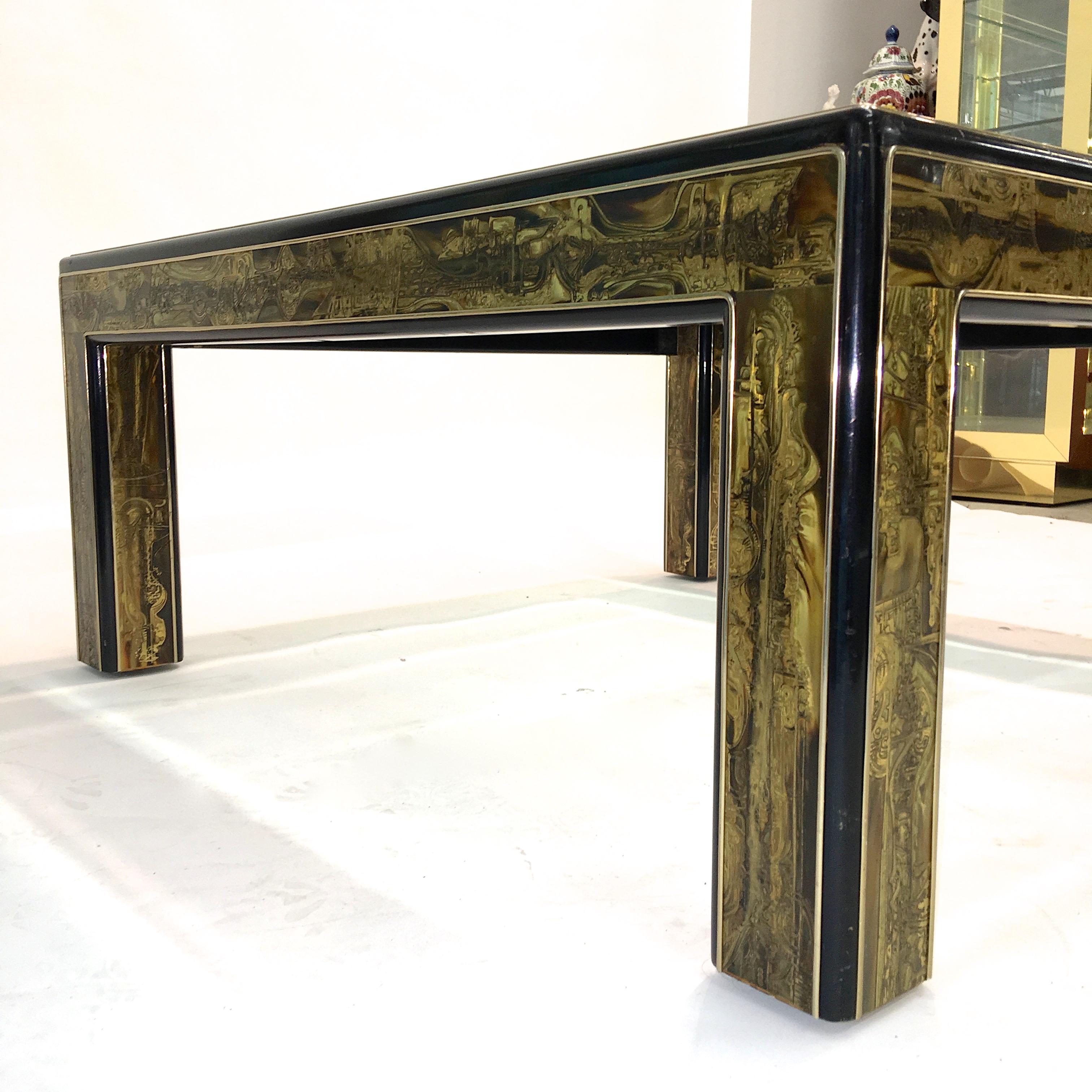 Bernhard Rohne for Mastercraft Acid Etched Brass and Ebonized Cocktail Table 7