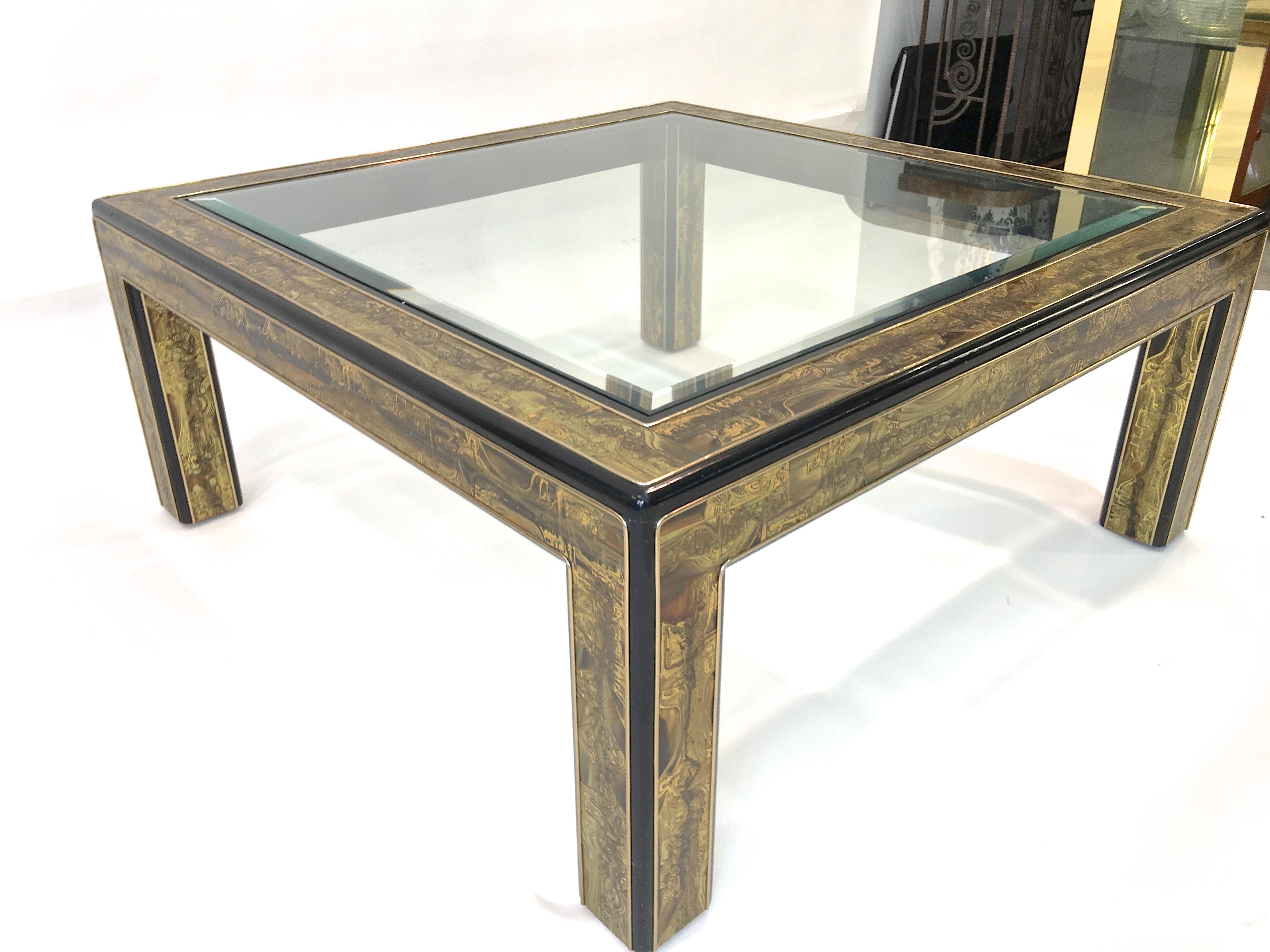 Bernhard Rohne for Mastercraft Acid Etched Brass and Ebonized Cocktail Table 10