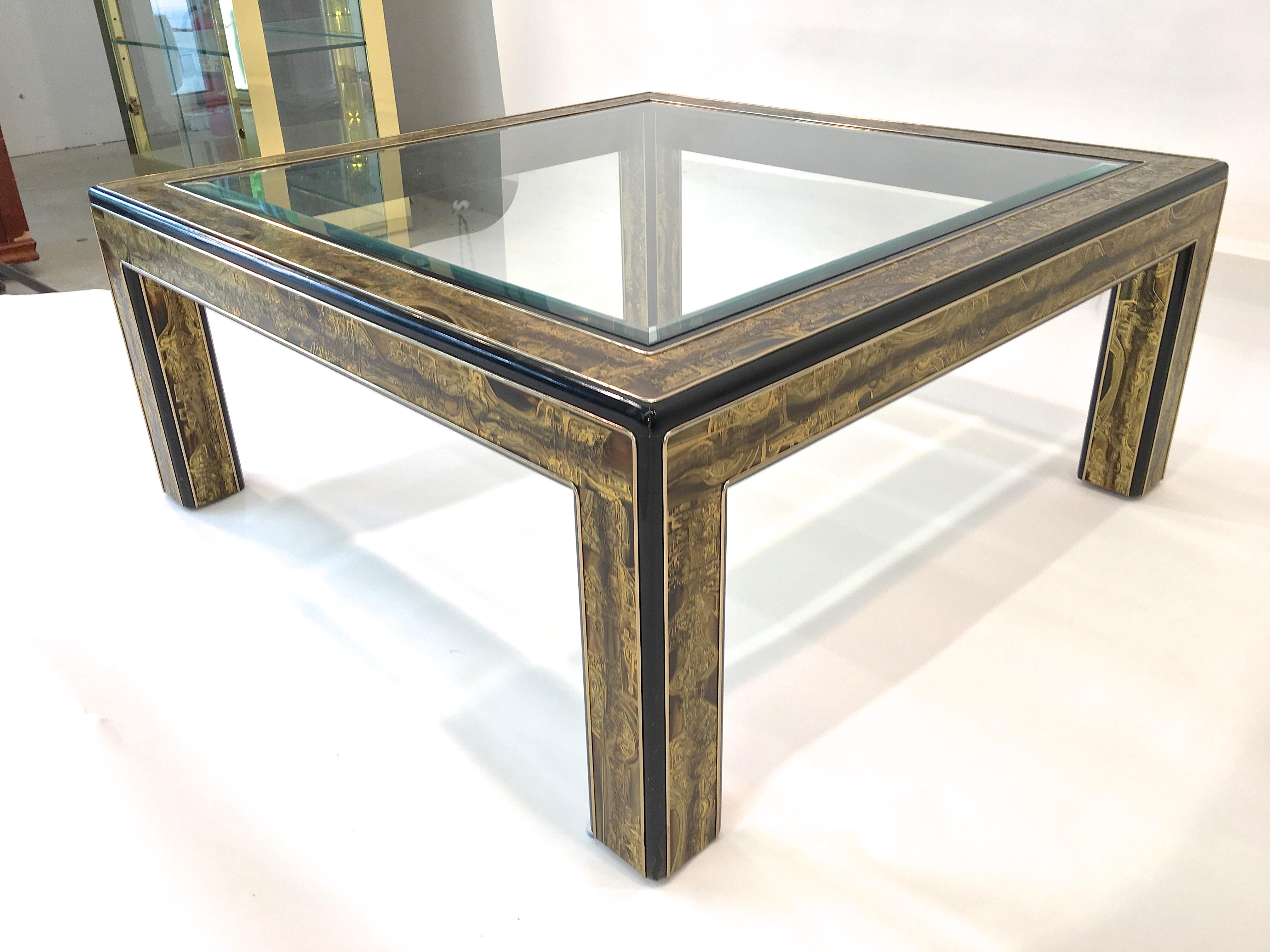 Bernhard Rohne for Mastercraft Acid Etched Brass and Ebonized Cocktail Table 11