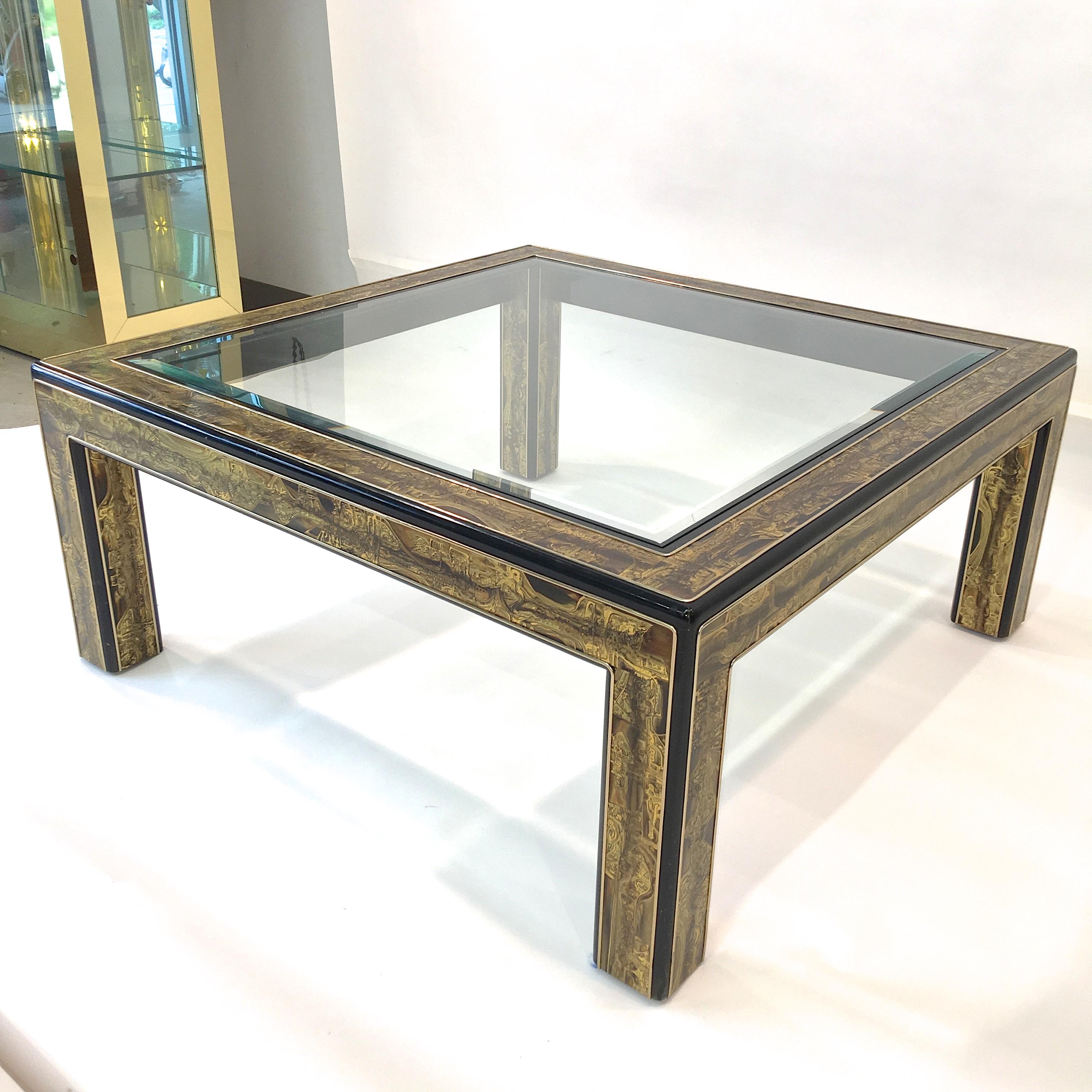 Bernhard Rohne for Mastercraft Acid Etched Brass and Ebonized Cocktail Table 2