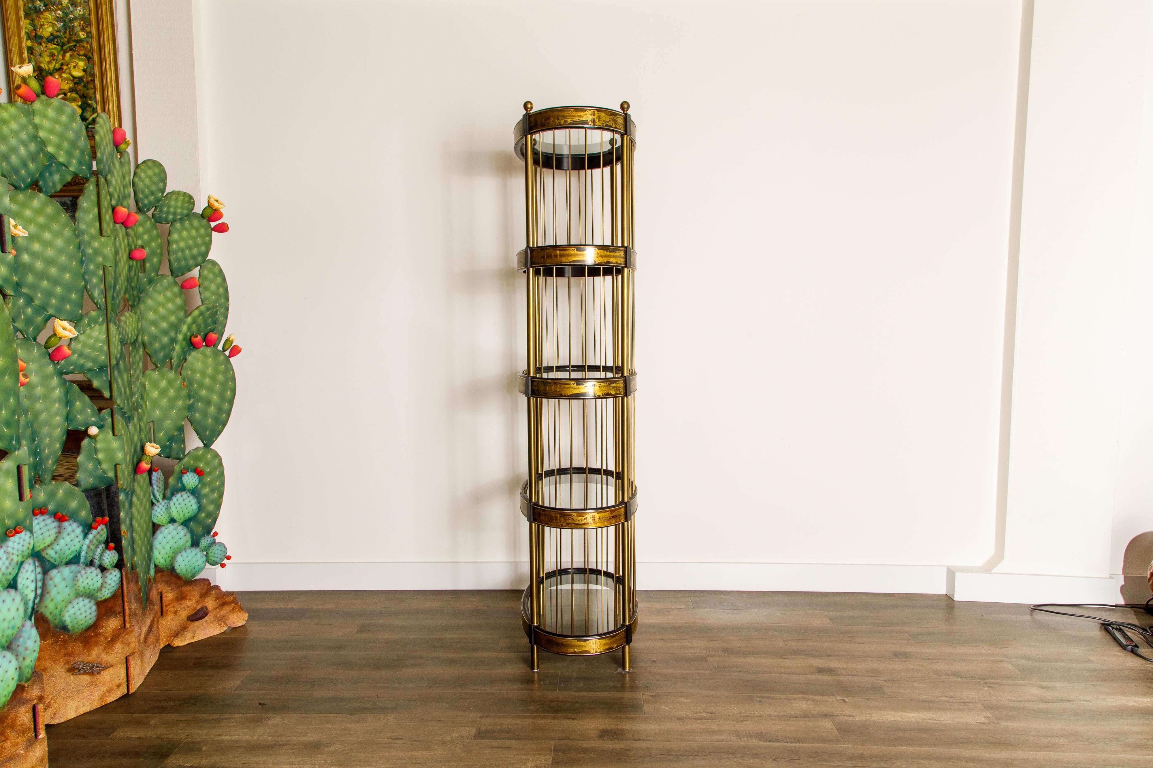 Bernhard Rohne for Mastercraft Acid Etched Brass and Glass Étagère, circa 1970 In Good Condition In Los Angeles, CA