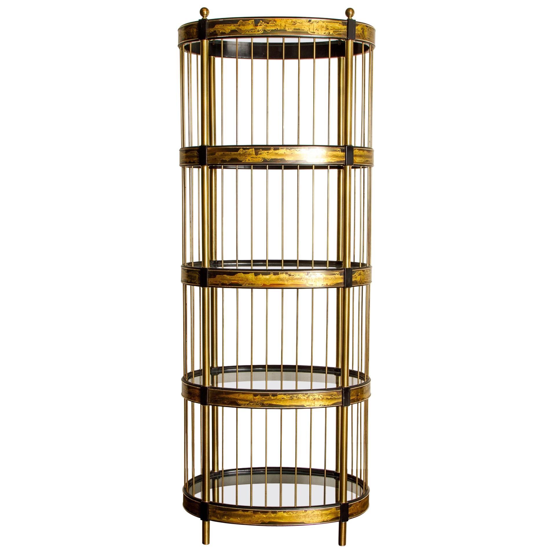 Bernhard Rohne for Mastercraft Acid Etched Brass and Glass Étagère, circa 1970