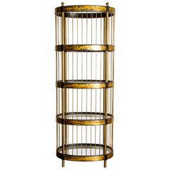 Retro Bernhard Rohne for Mastercraft Acid Etched Brass and Glass Étagère, circa 1970