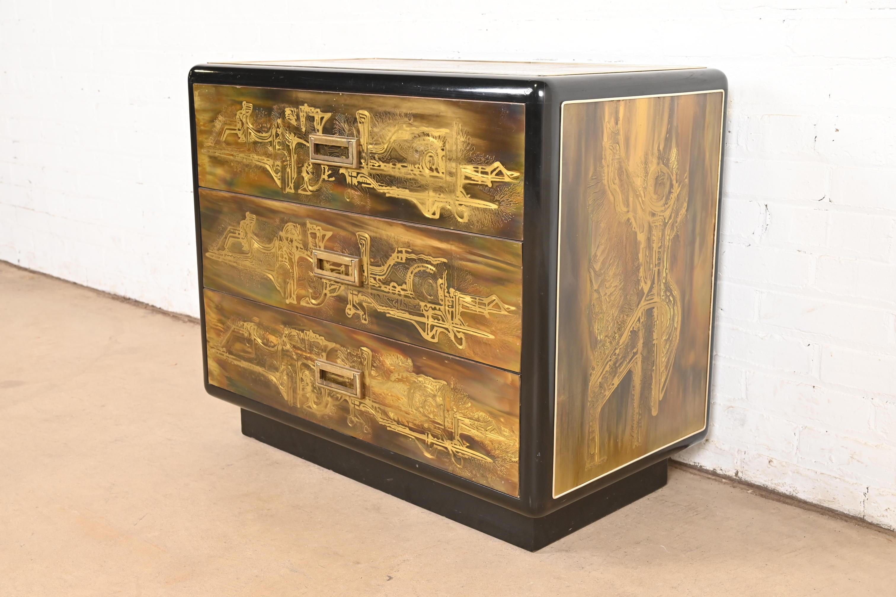 Americano Cassettiera in ottone acidato Bernhard Rohne per Mastercraft, anni '70 in vendita