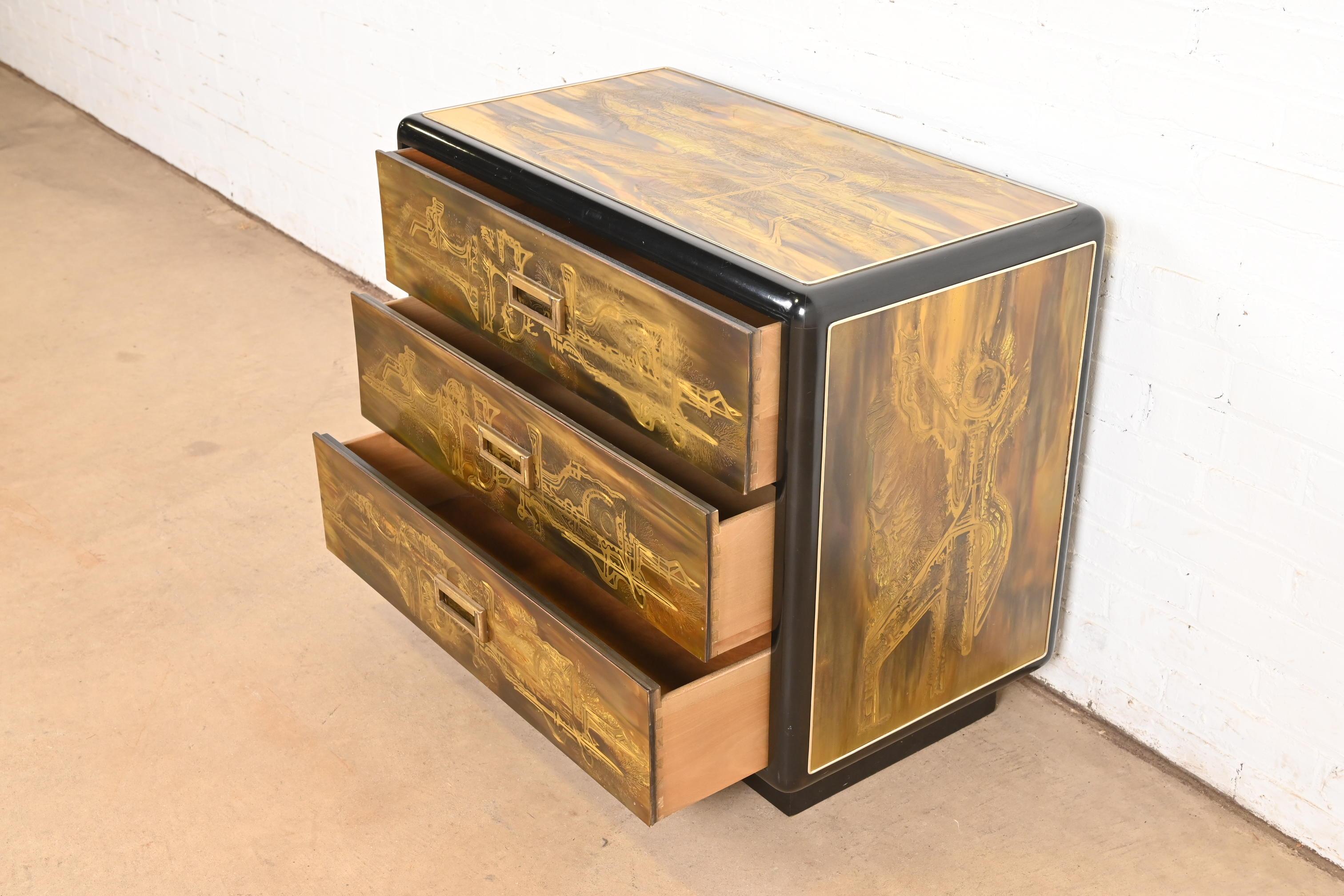 Fine XX secolo Cassettiera in ottone acidato Bernhard Rohne per Mastercraft, anni '70 in vendita