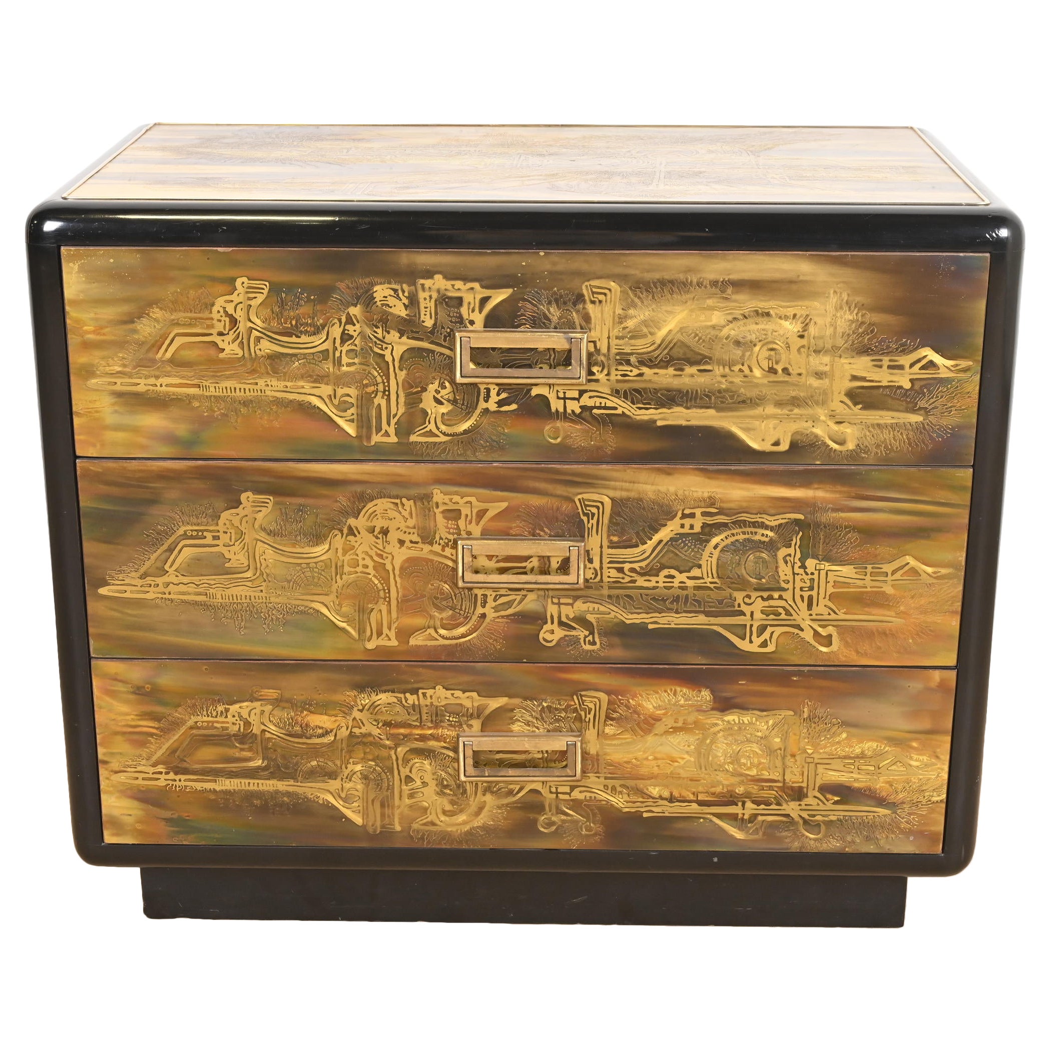 Cassettiera in ottone acidato Bernhard Rohne per Mastercraft, anni '70 in vendita