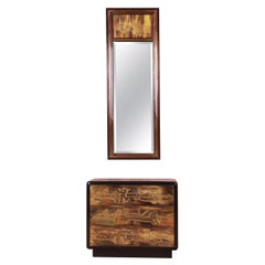Bernhard Rohne pour Mastercraft - Commode et miroir en laiton gravé à l'acide