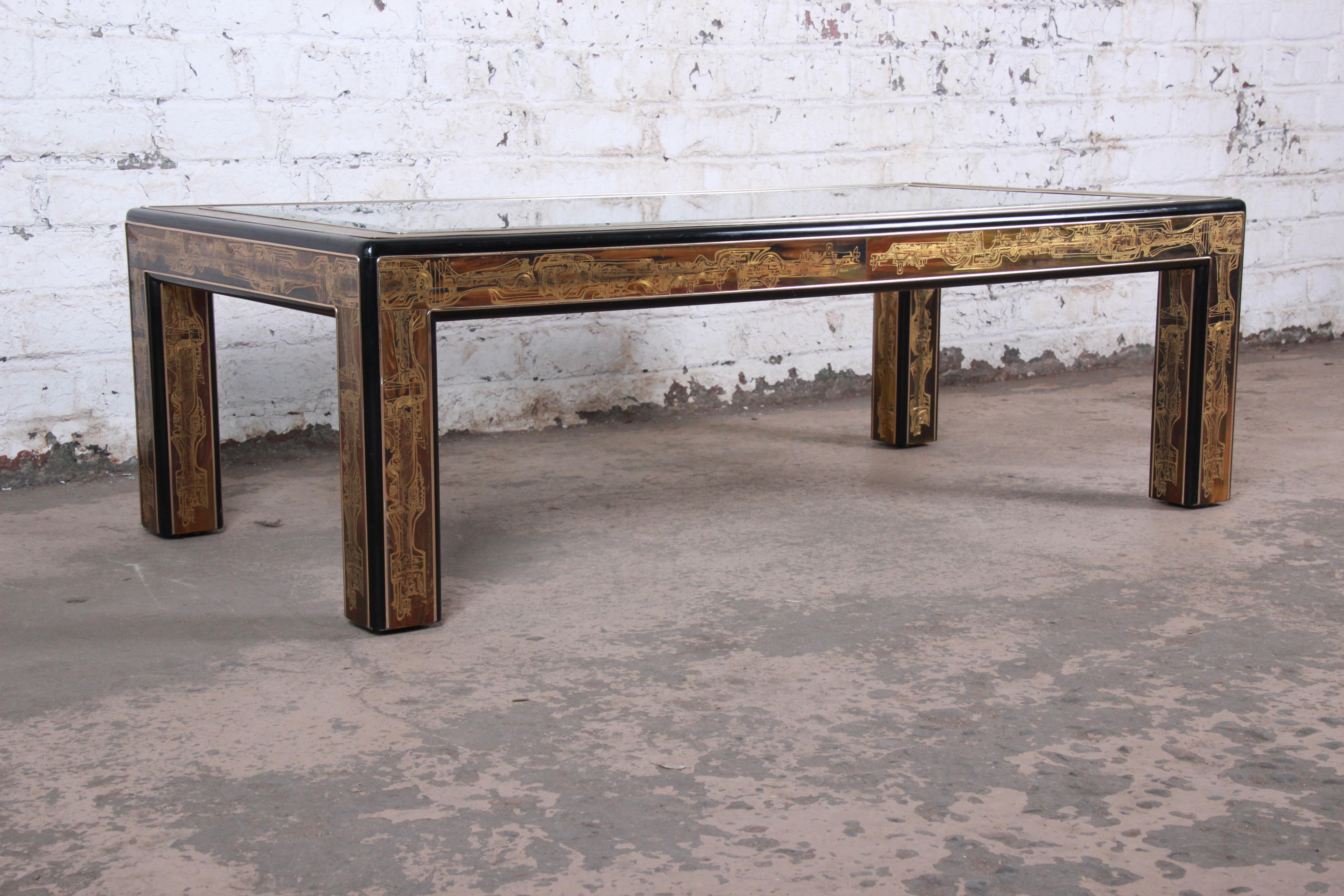 Bernhard Rohne for Mastercraft Acid Etched Brass Coffee Table, 1970s In Good Condition In South Bend, IN