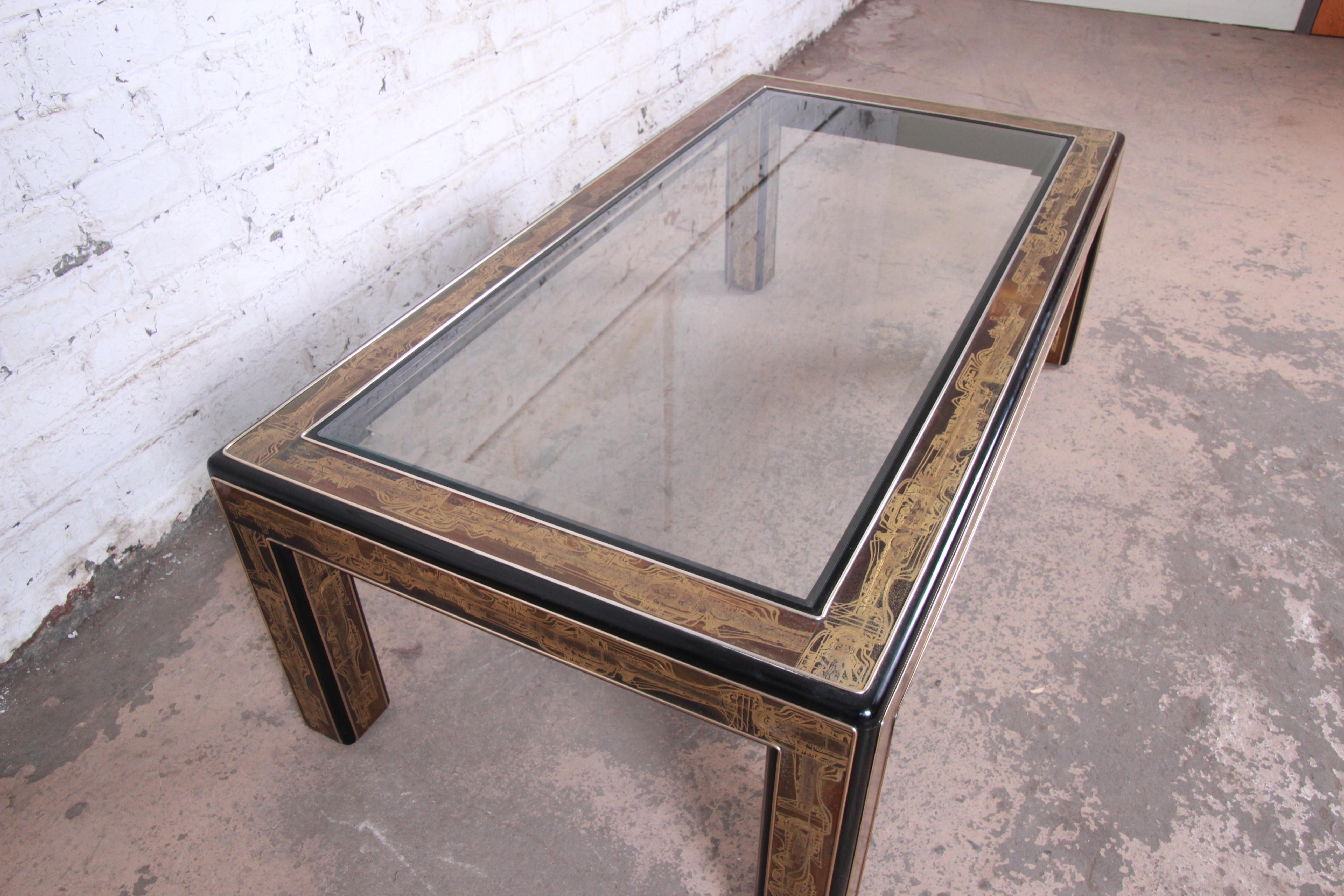 Wood Bernhard Rohne for Mastercraft Acid Etched Brass Coffee Table, 1970s