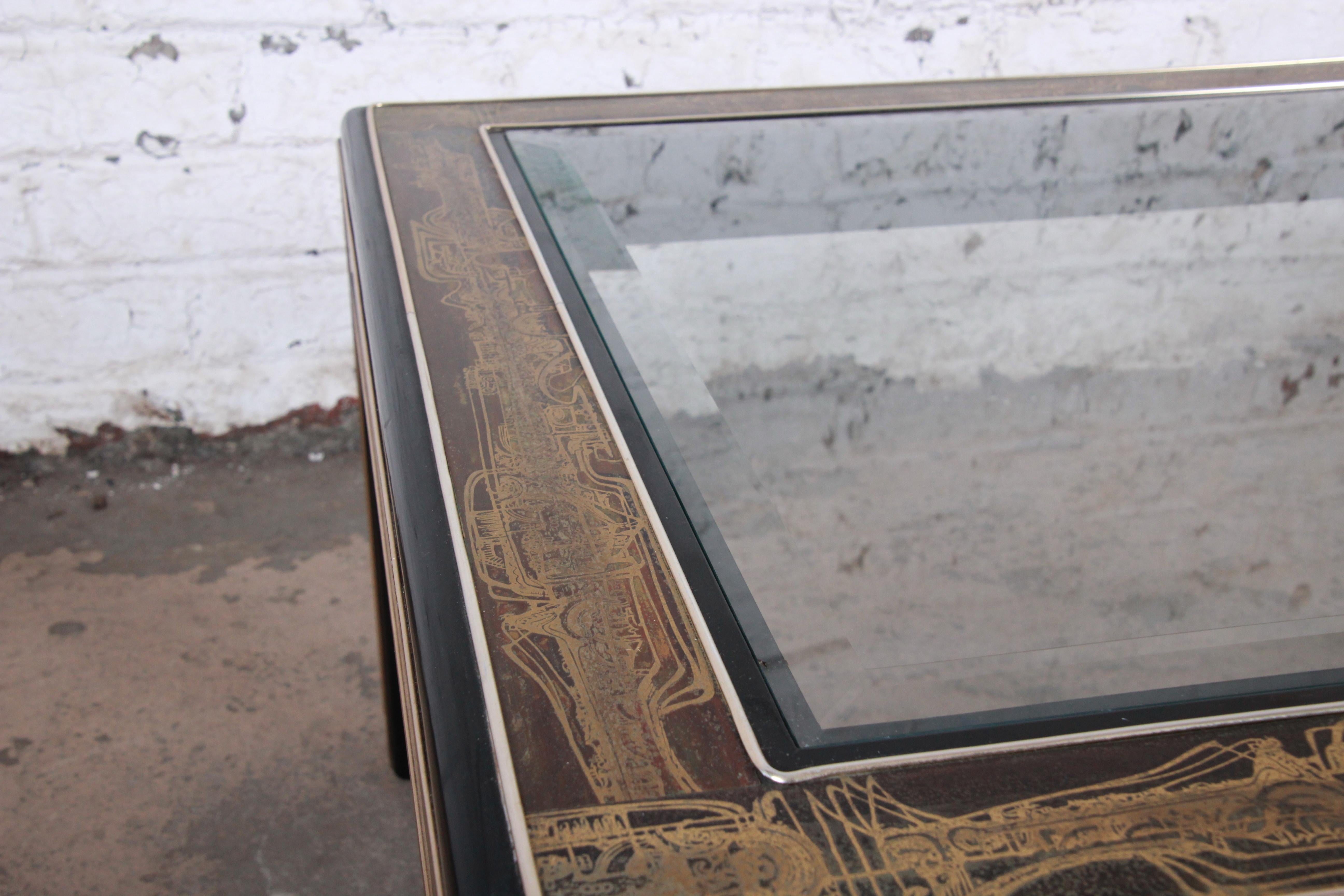 Bernhard Rohne for Mastercraft Acid Etched Brass Coffee Table, 1970s 1