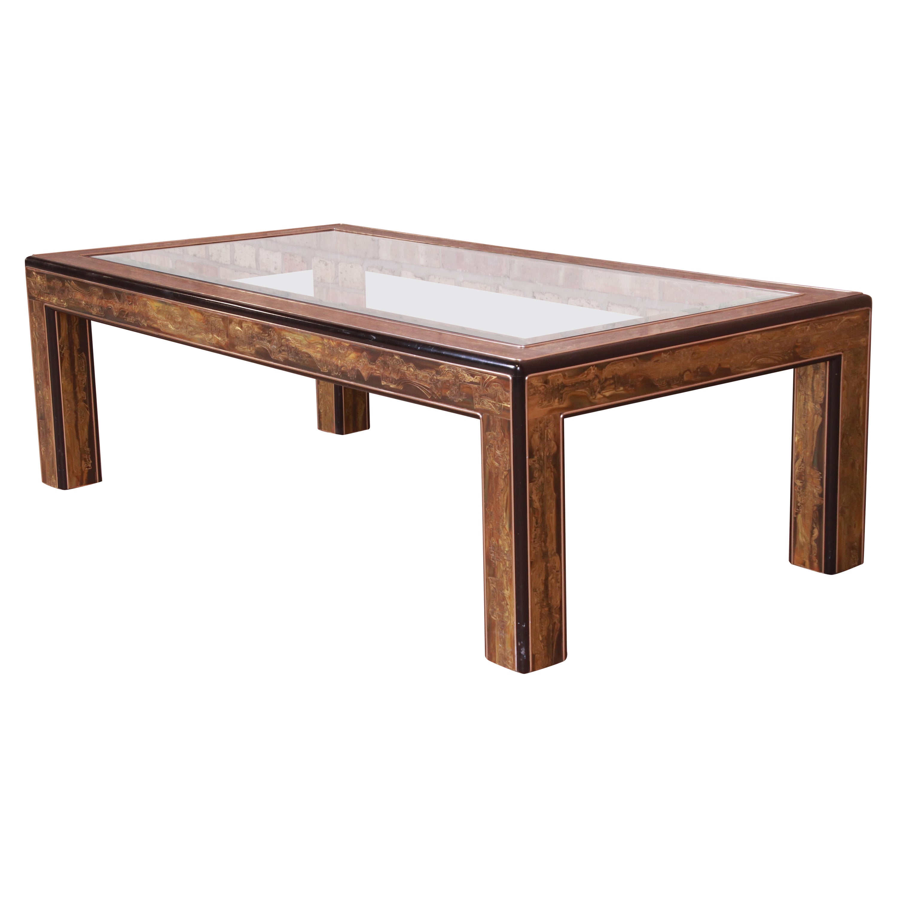 Bernhard Rohne for Mastercraft Acid Etched Brass Coffee Table, 1970s