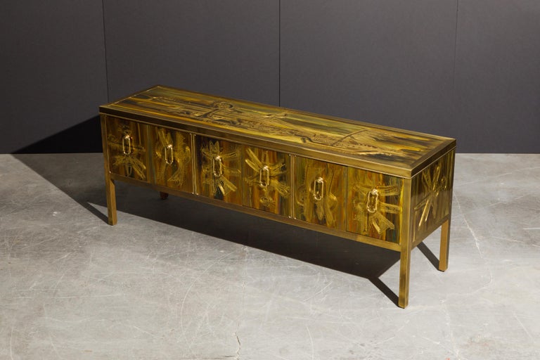 Bernhard Rohne for Mastercraft Acid Etched Brass Console Cabinet, 1970s 9