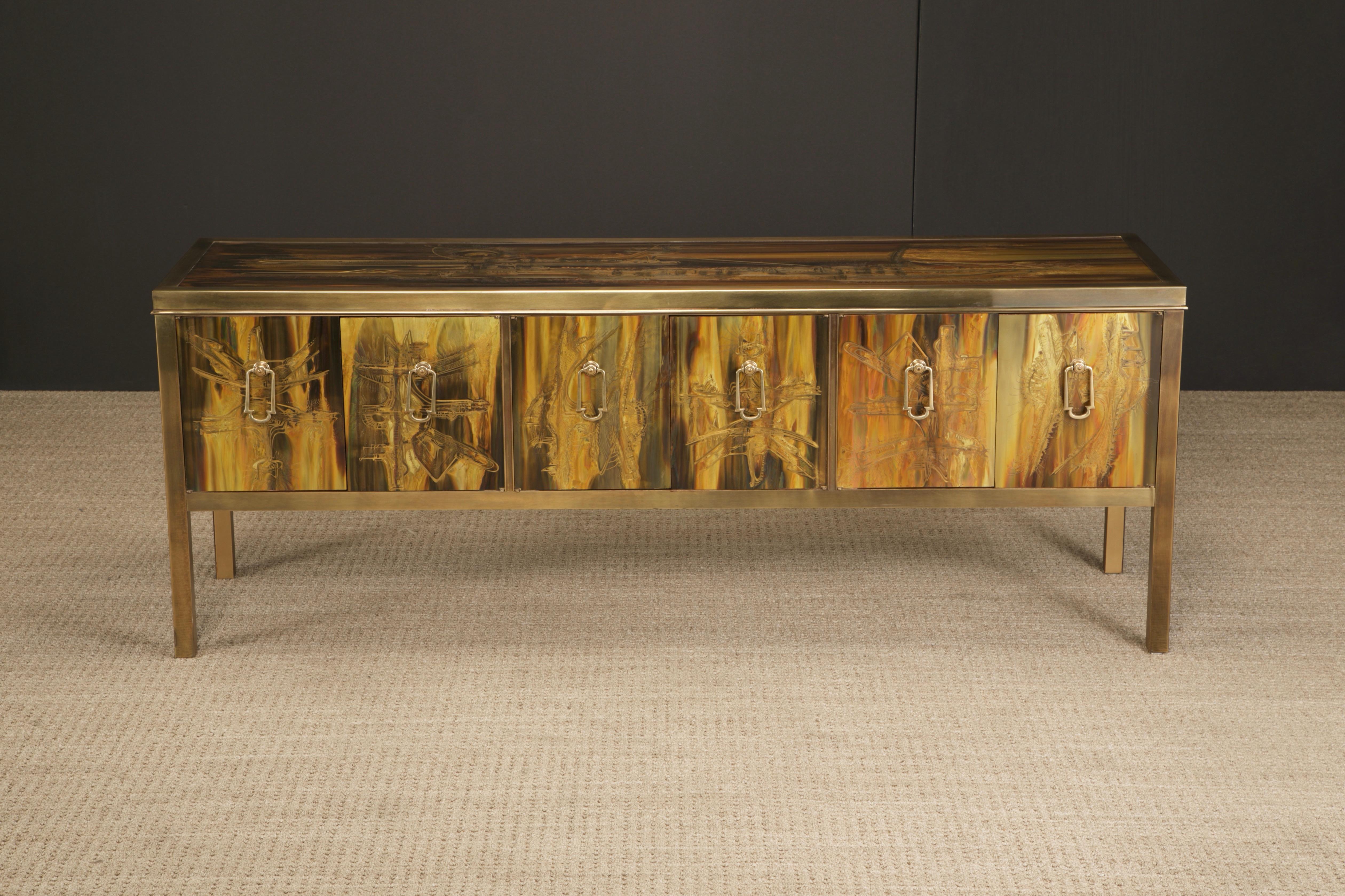 American Bernhard Rohne for Mastercraft Acid Etched Brass Credenza, 1970s For Sale