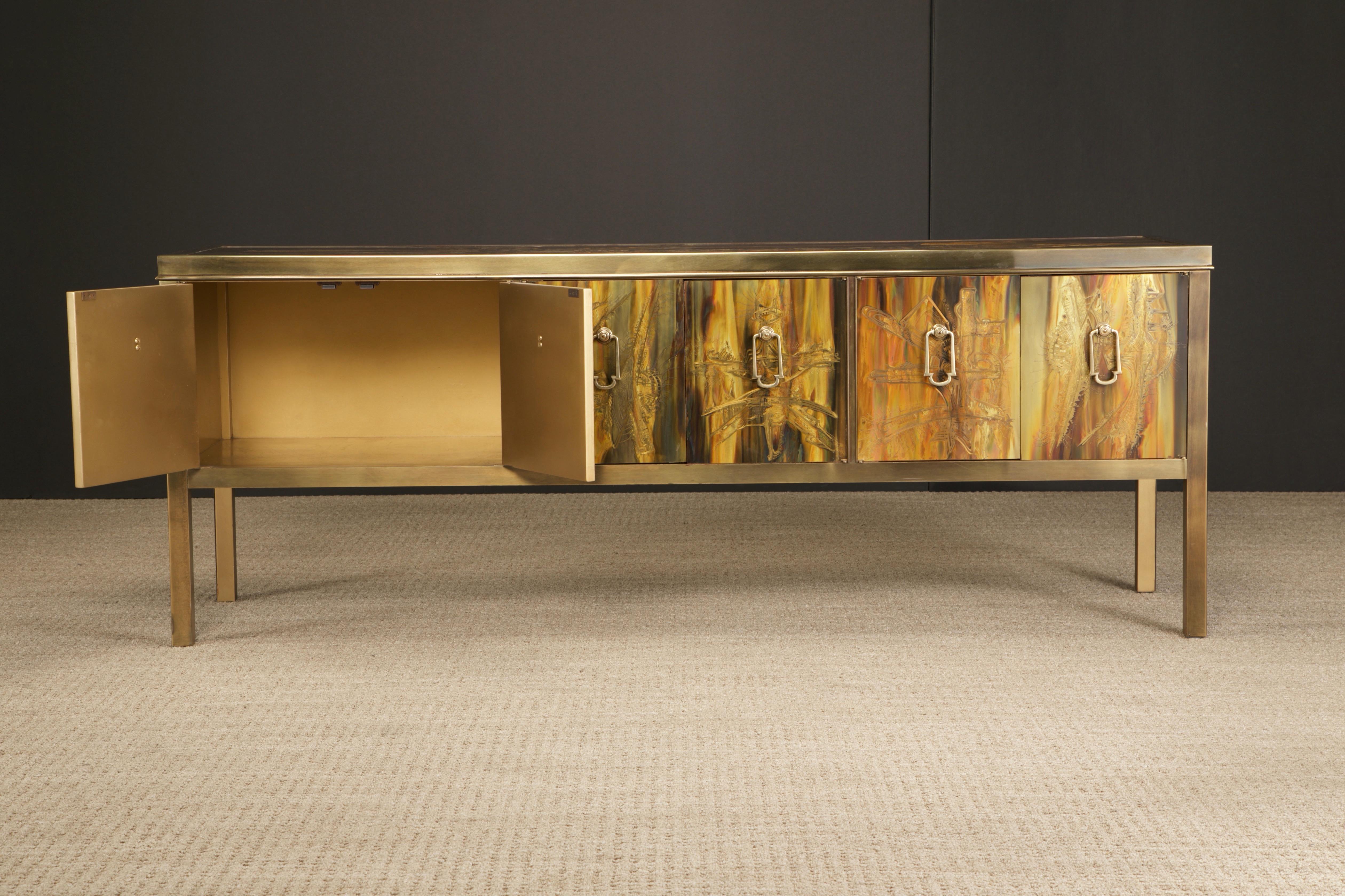 Late 20th Century Bernhard Rohne for Mastercraft Acid Etched Brass Credenza, 1970s For Sale