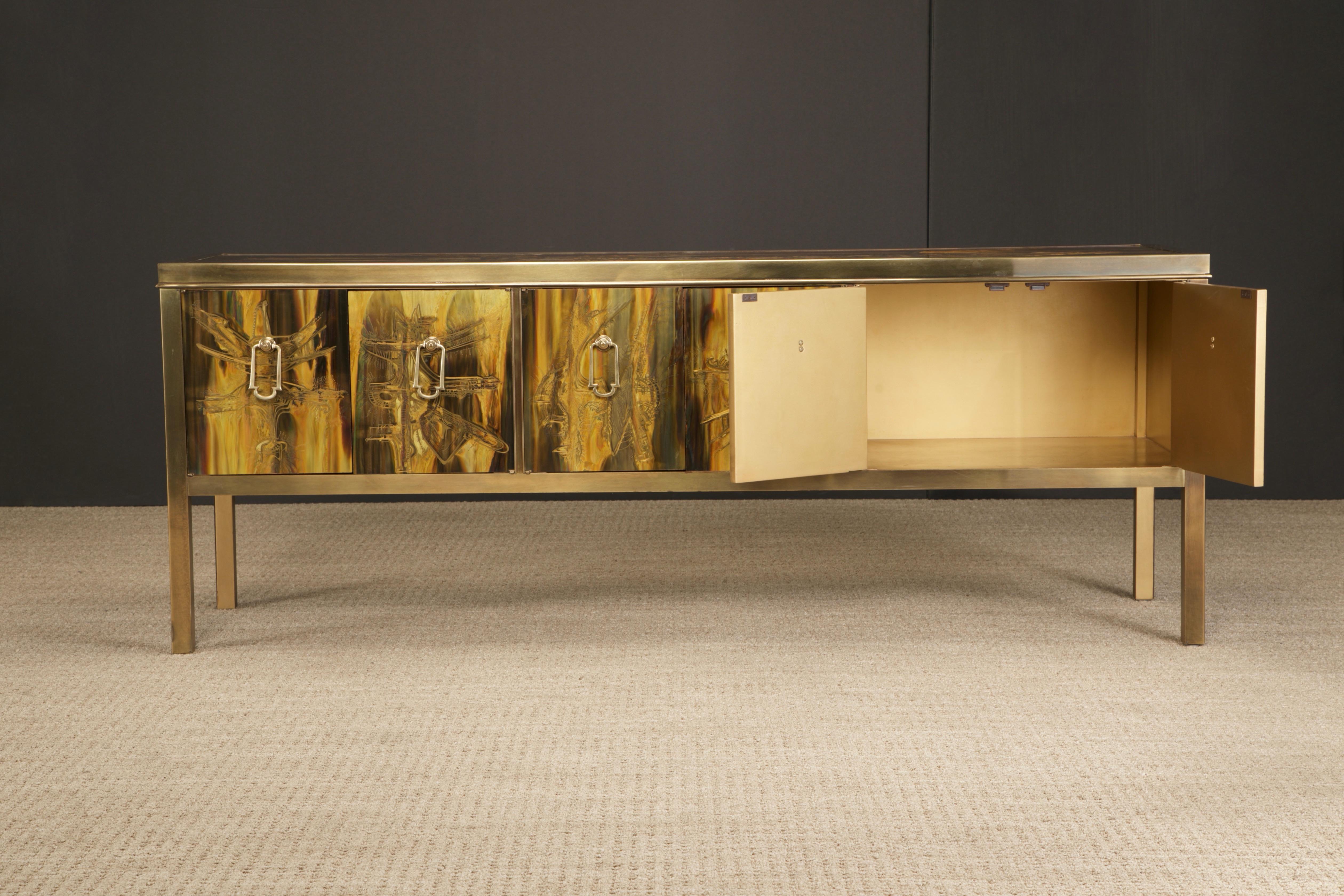 Bernhard Rohne for Mastercraft Acid Etched Brass Credenza, 1970s For Sale 2