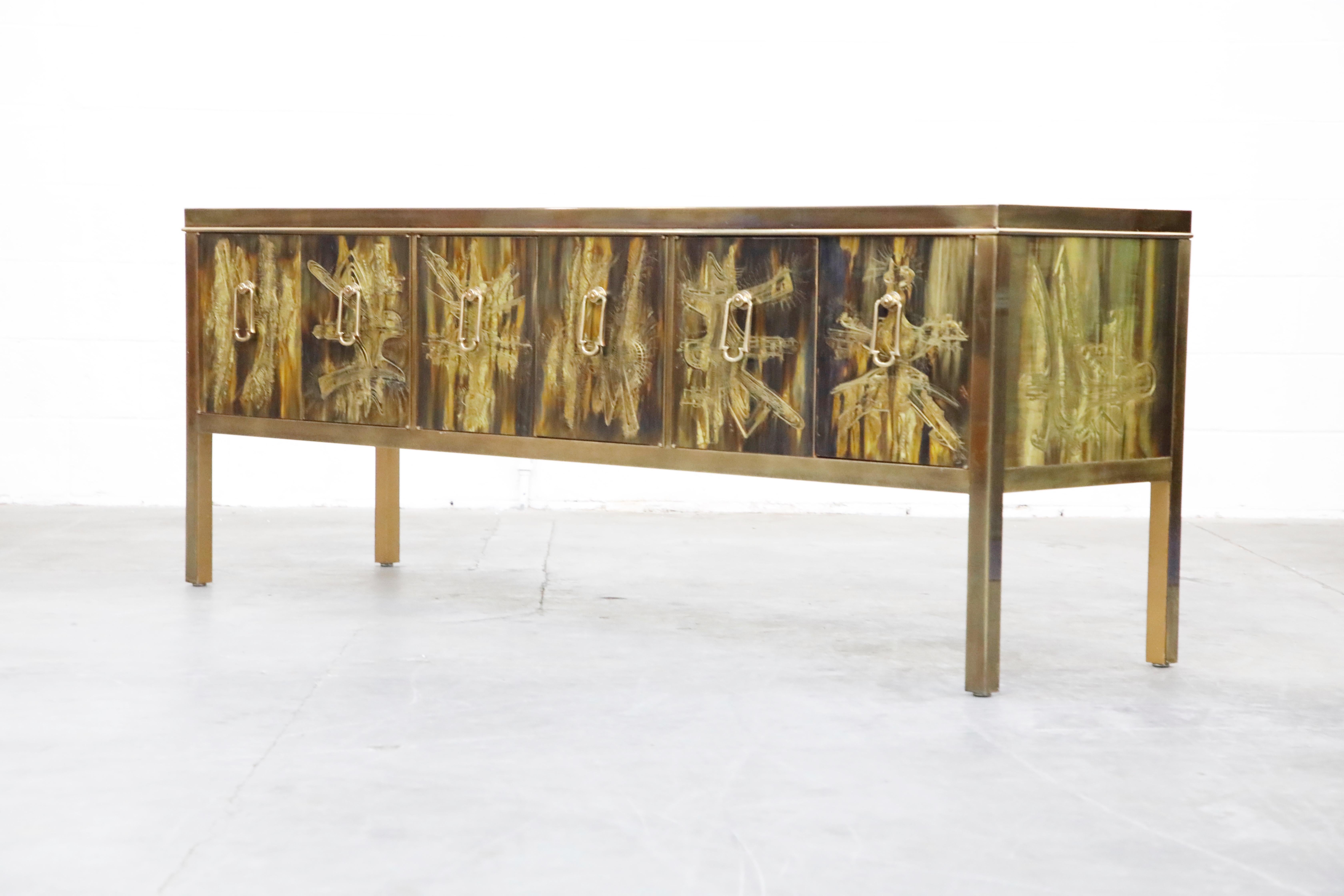 Lacquered Bernhard Rohne for Mastercraft Acid Etched Brass Credenza, 1970s
